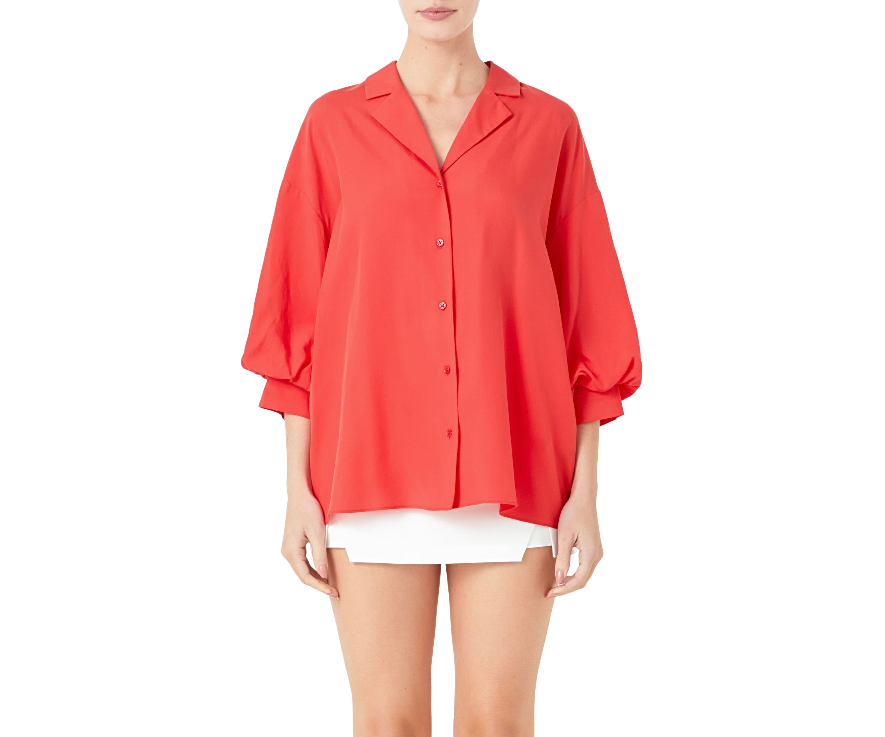 Blouson Sleeve Collared Shirt