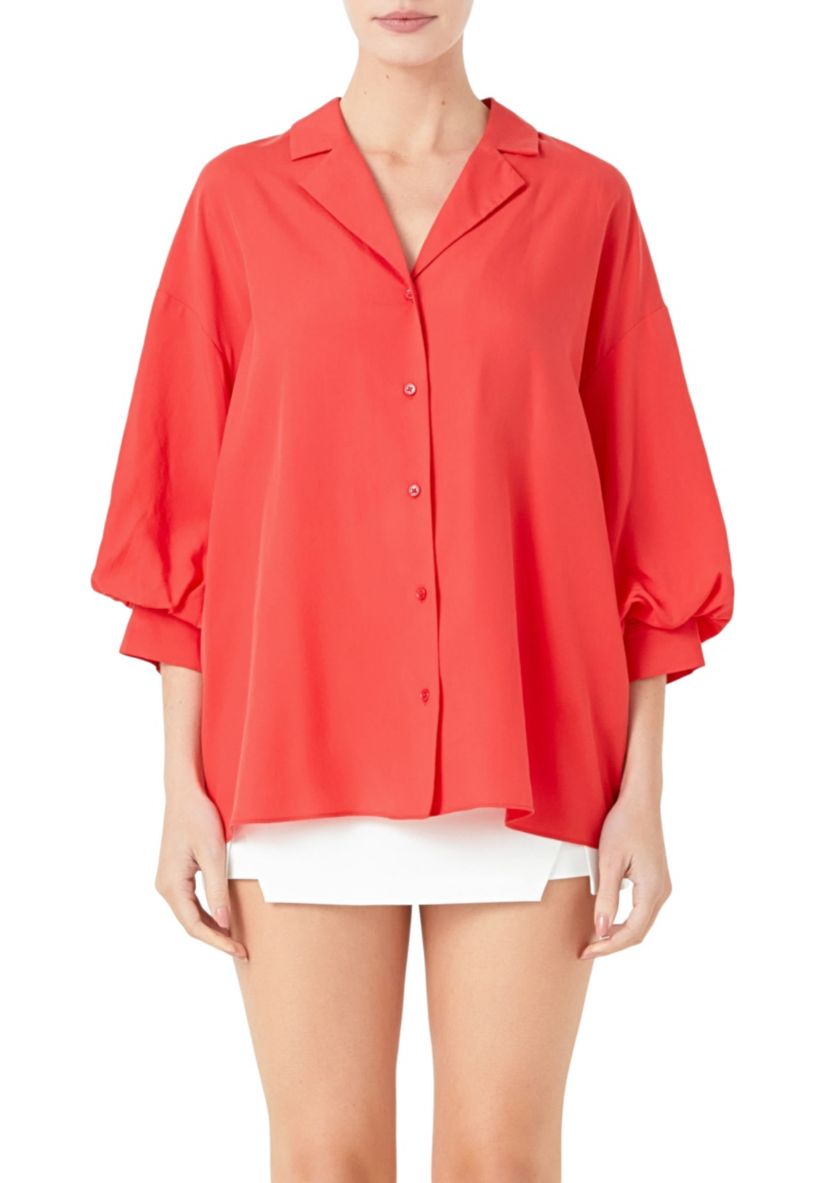 Blouson Sleeve Collared Shirt