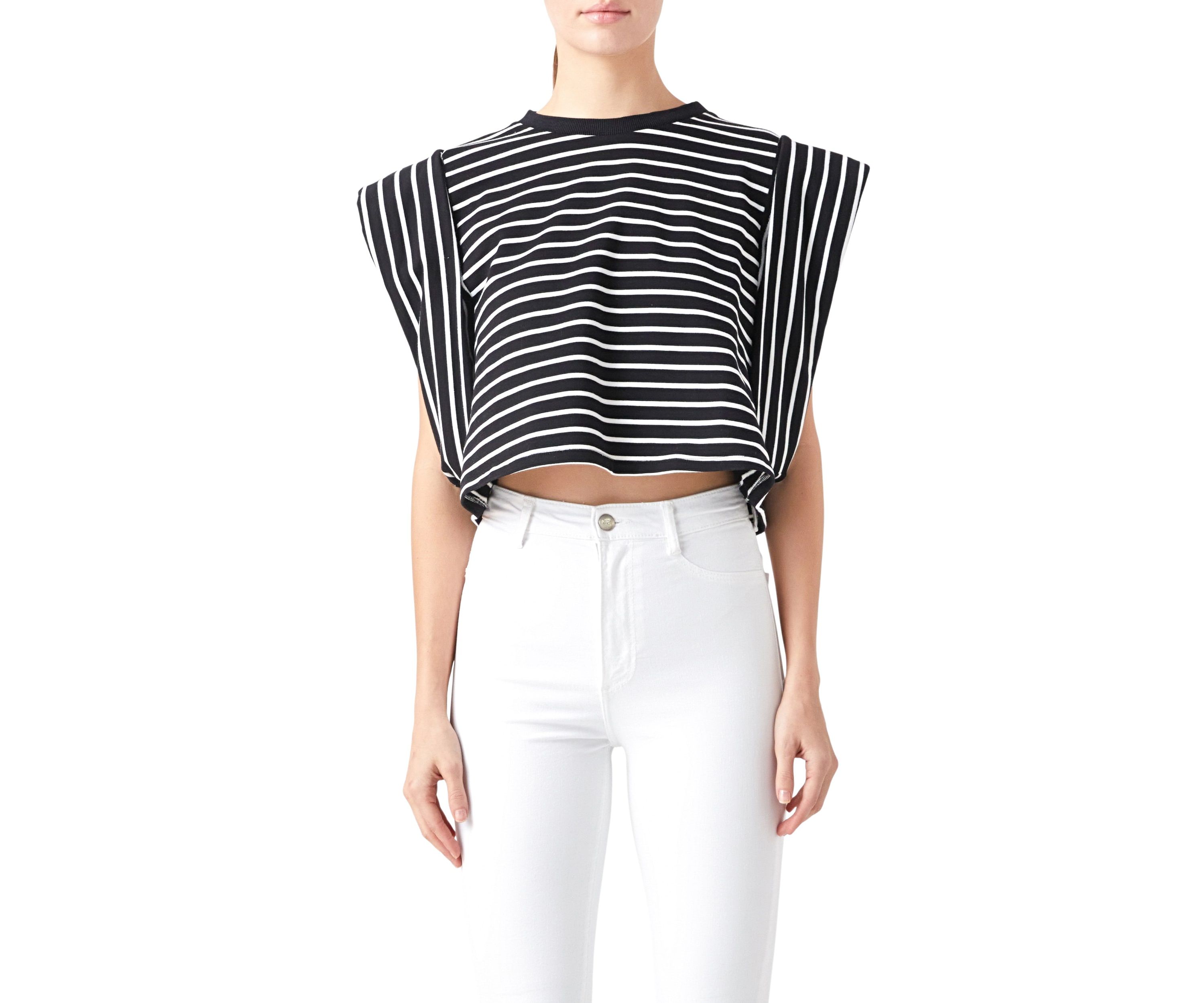 Stripe Drop Shoulder Cropped Top