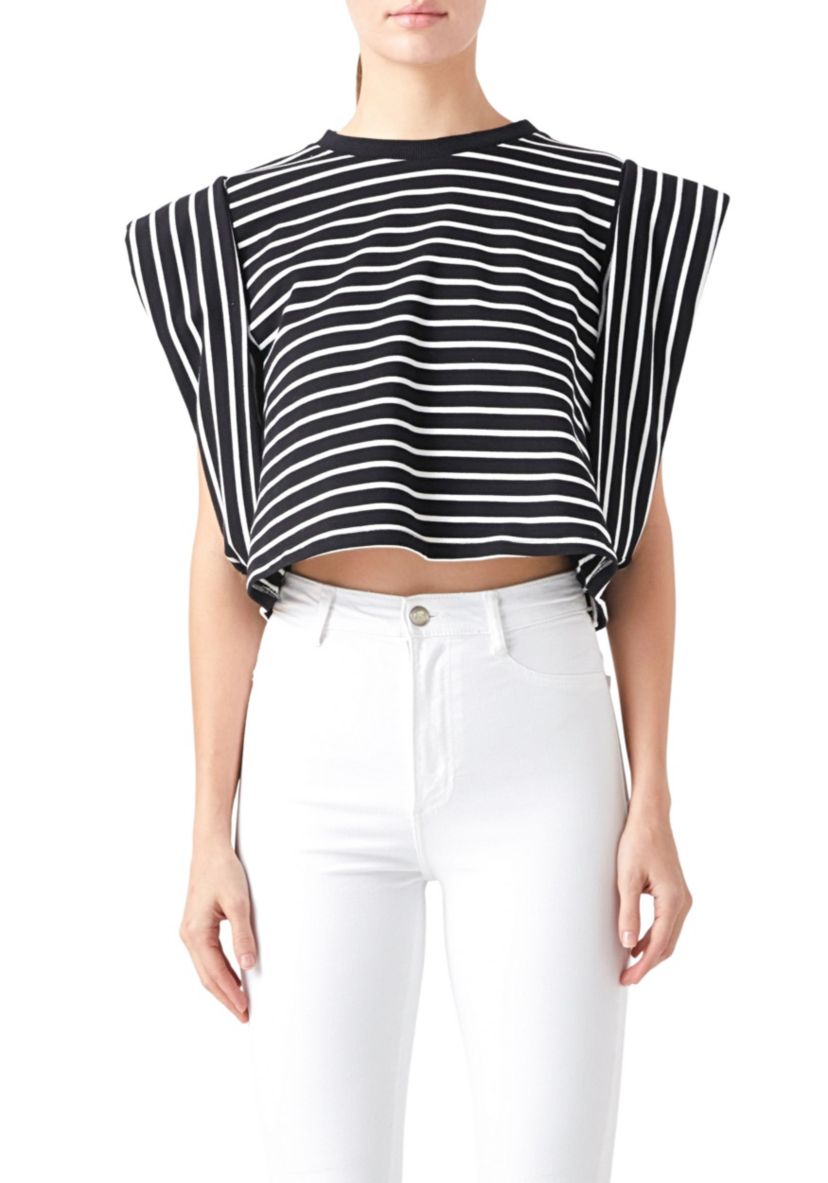 Stripe Drop Shoulder Cropped Top