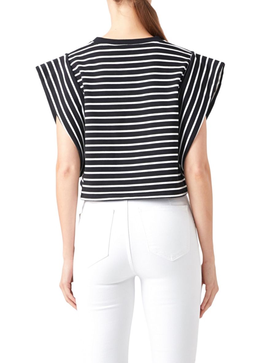 Stripe Drop Shoulder Cropped Top