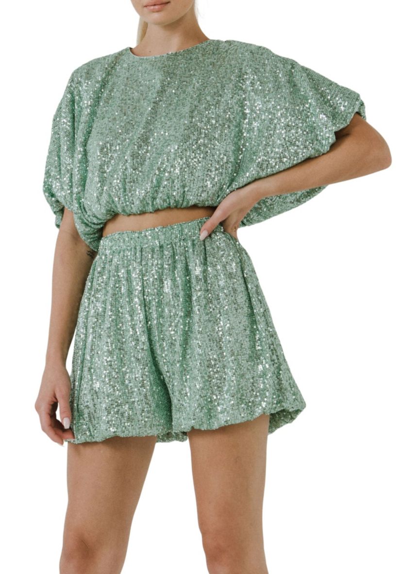 Sequins Cropped Puff Top