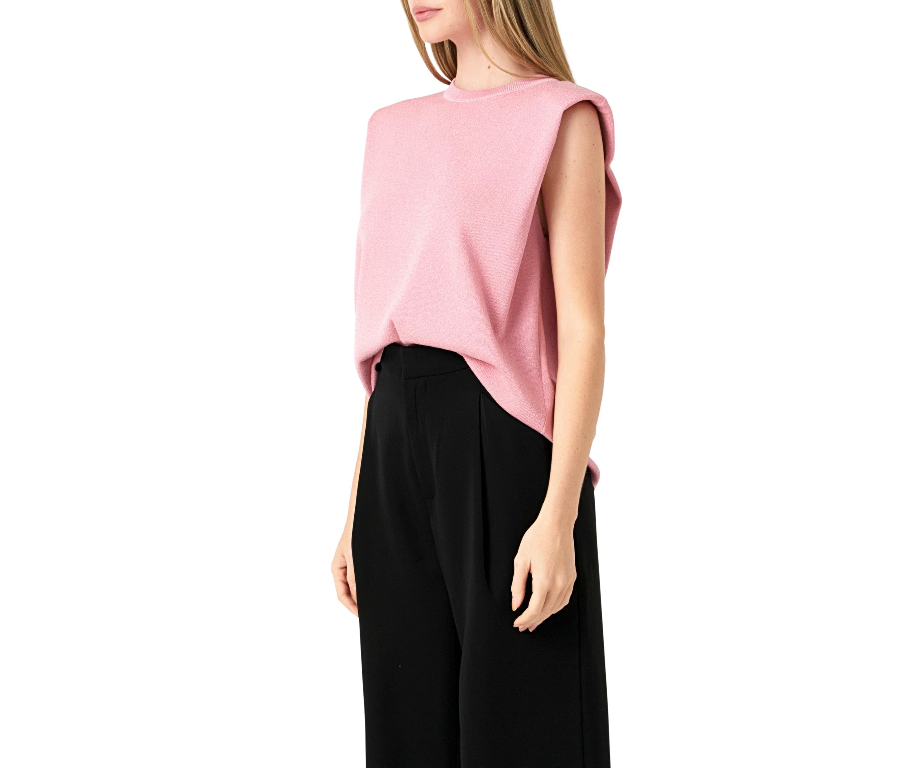 Glitter Power Shoulder Knit Top