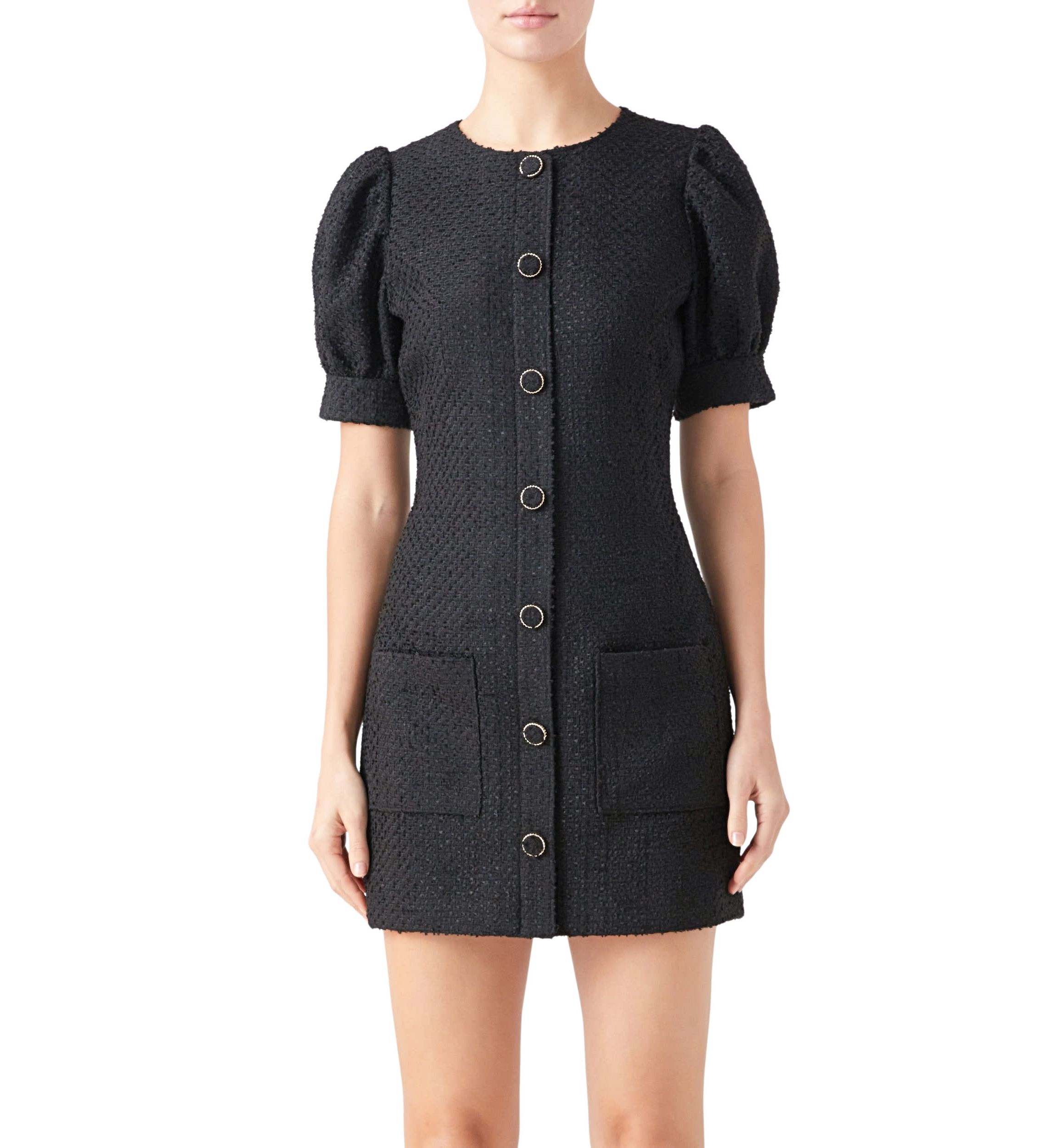 Puff Sleeve Tweed Mini Dress