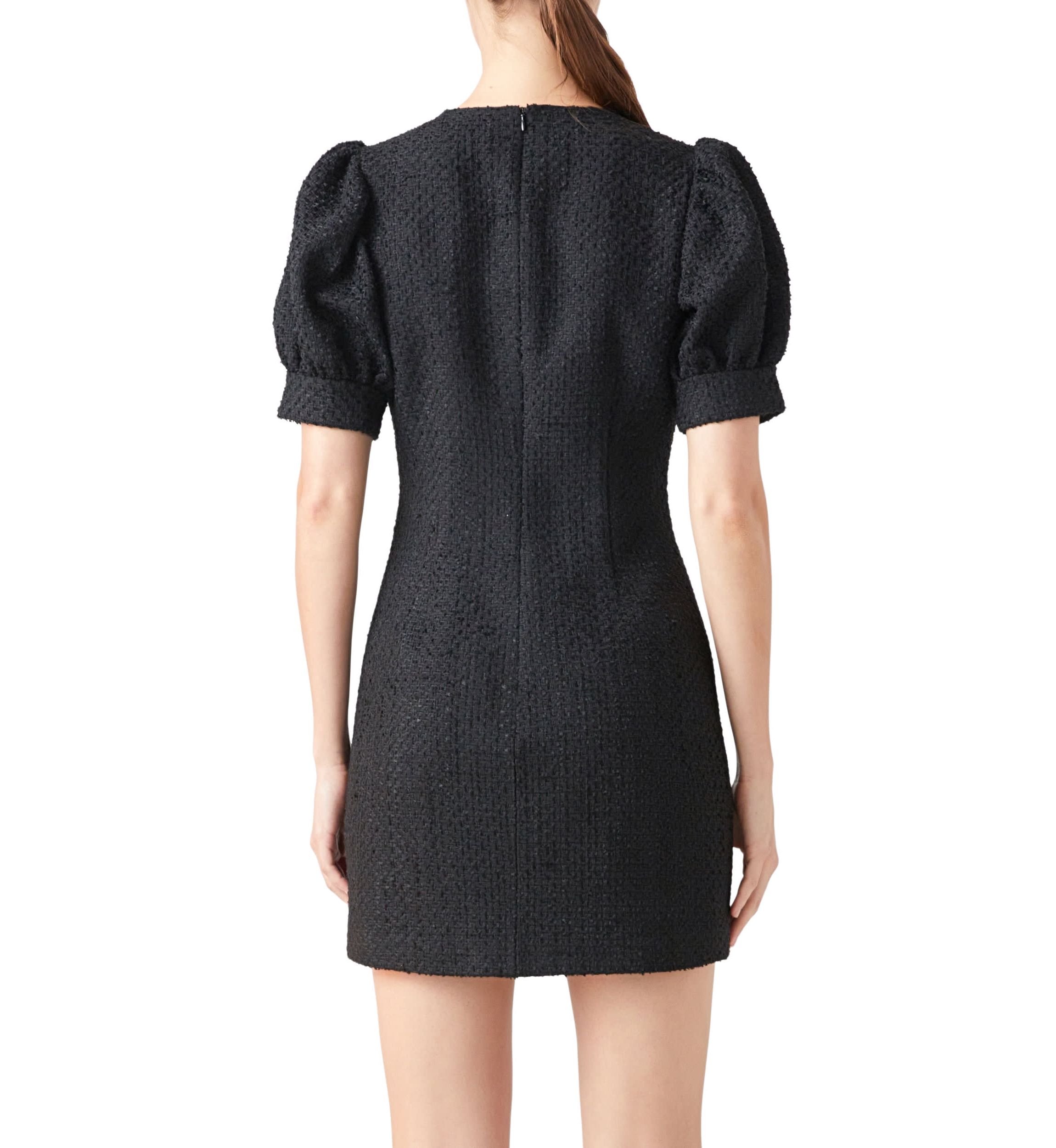 Puff Sleeve Tweed Mini Dress