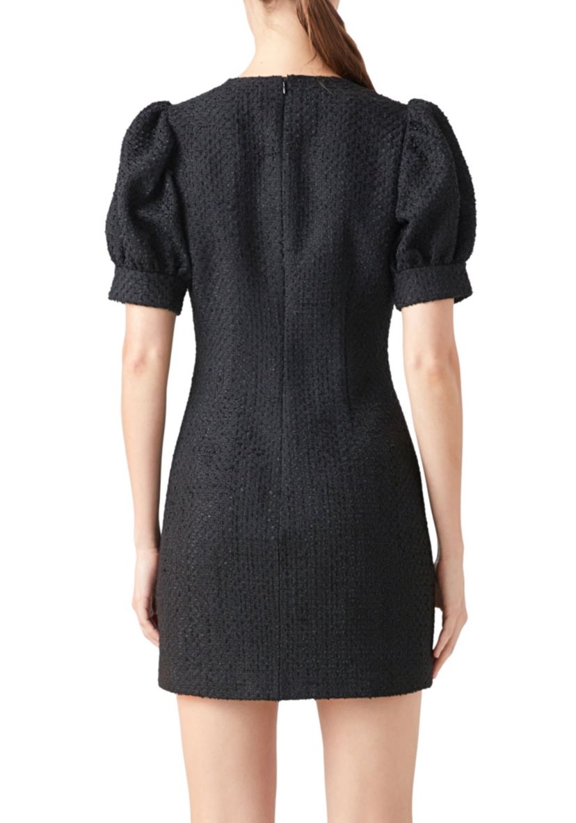 Puff Sleeve Tweed Mini Dress