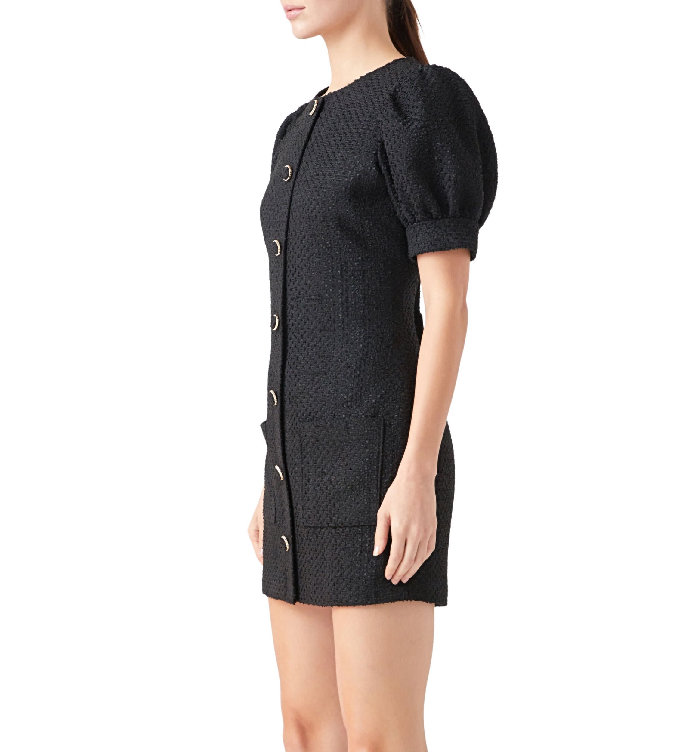 Puff Sleeve Tweed Mini Dress