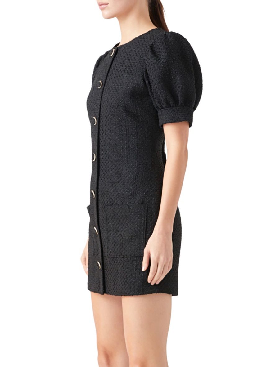Puff Sleeve Tweed Mini Dress