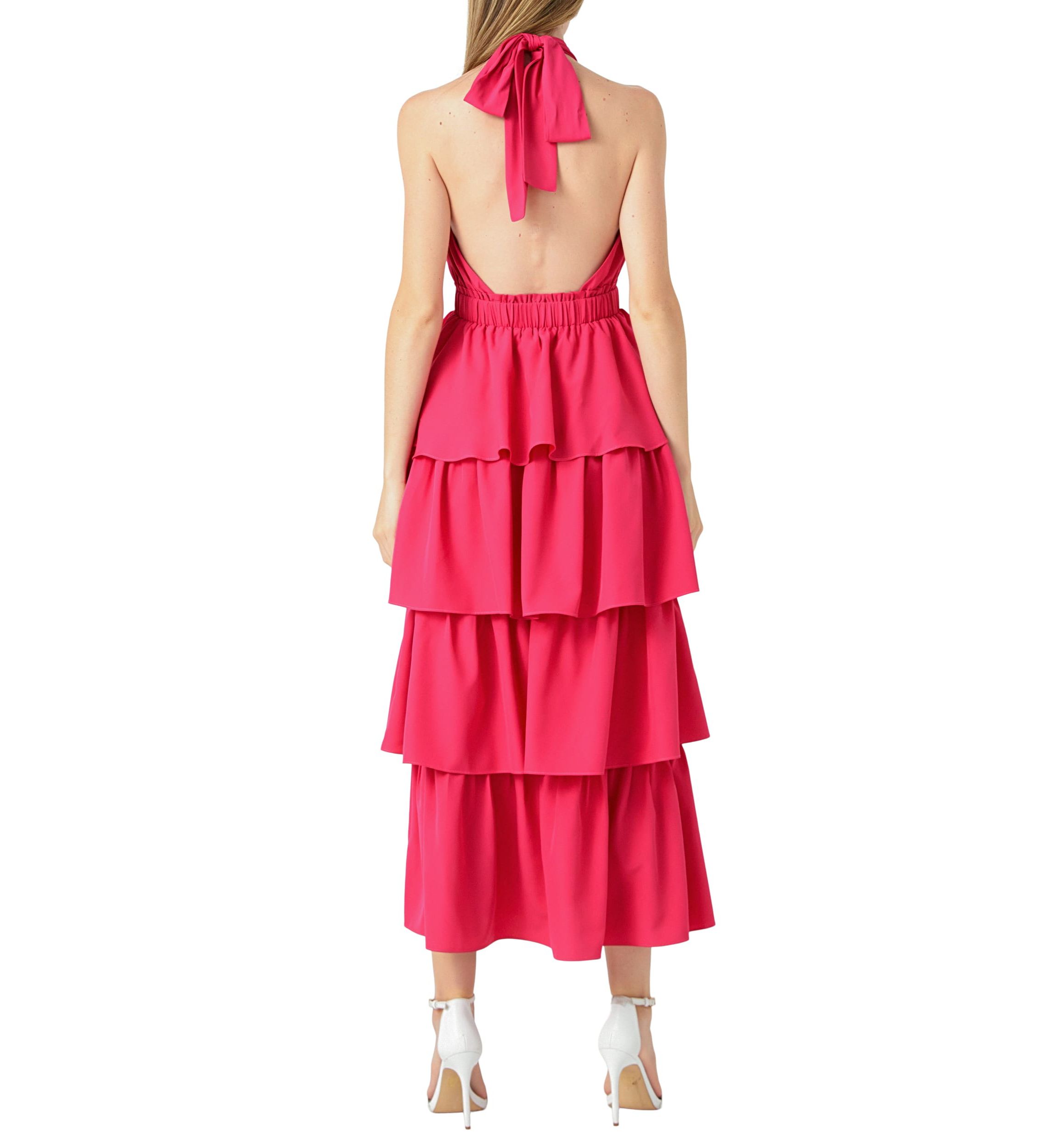 Crossed Halter Neck Tiered Maxi Dress