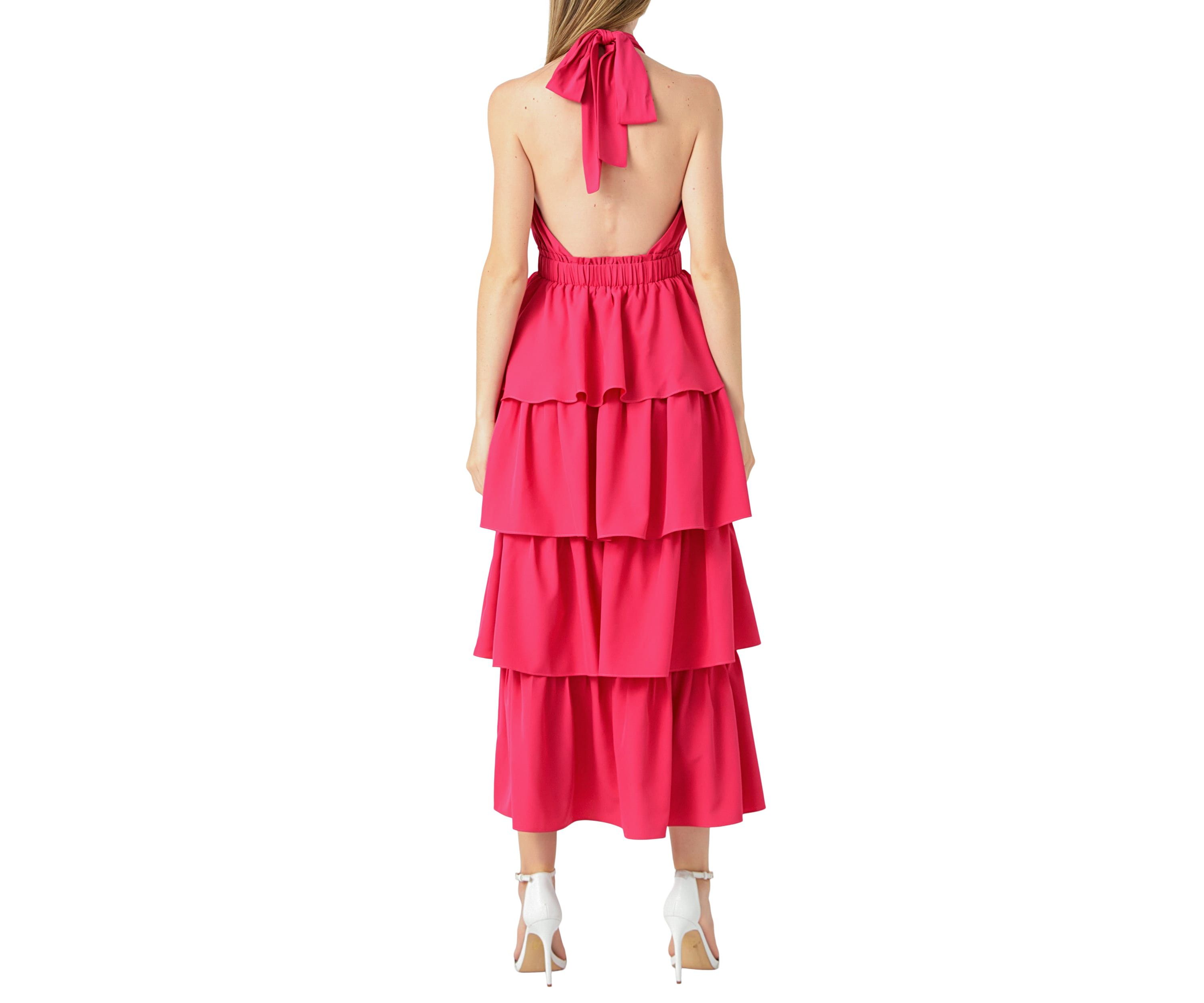 Crossed Halter Neck Tiered Maxi Dress
