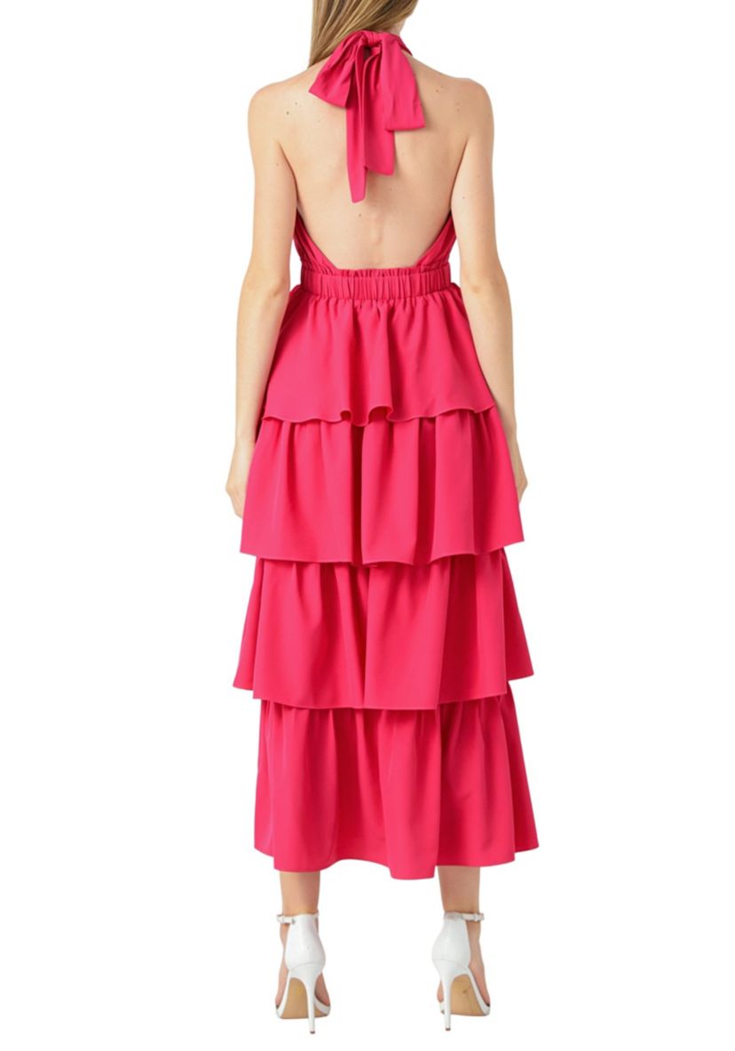 Crossed Halter Neck Tiered Maxi Dress
