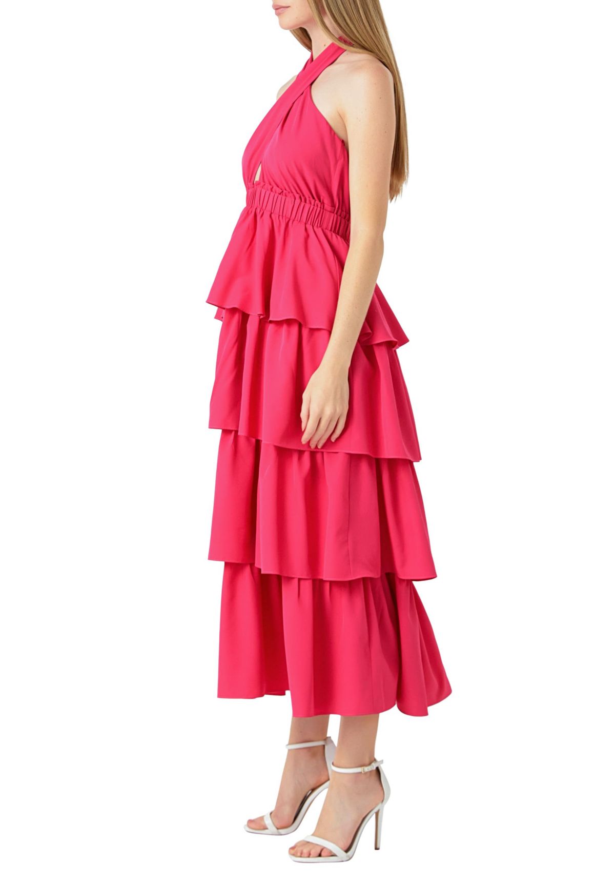 Crossed Halter Neck Tiered Maxi Dress
