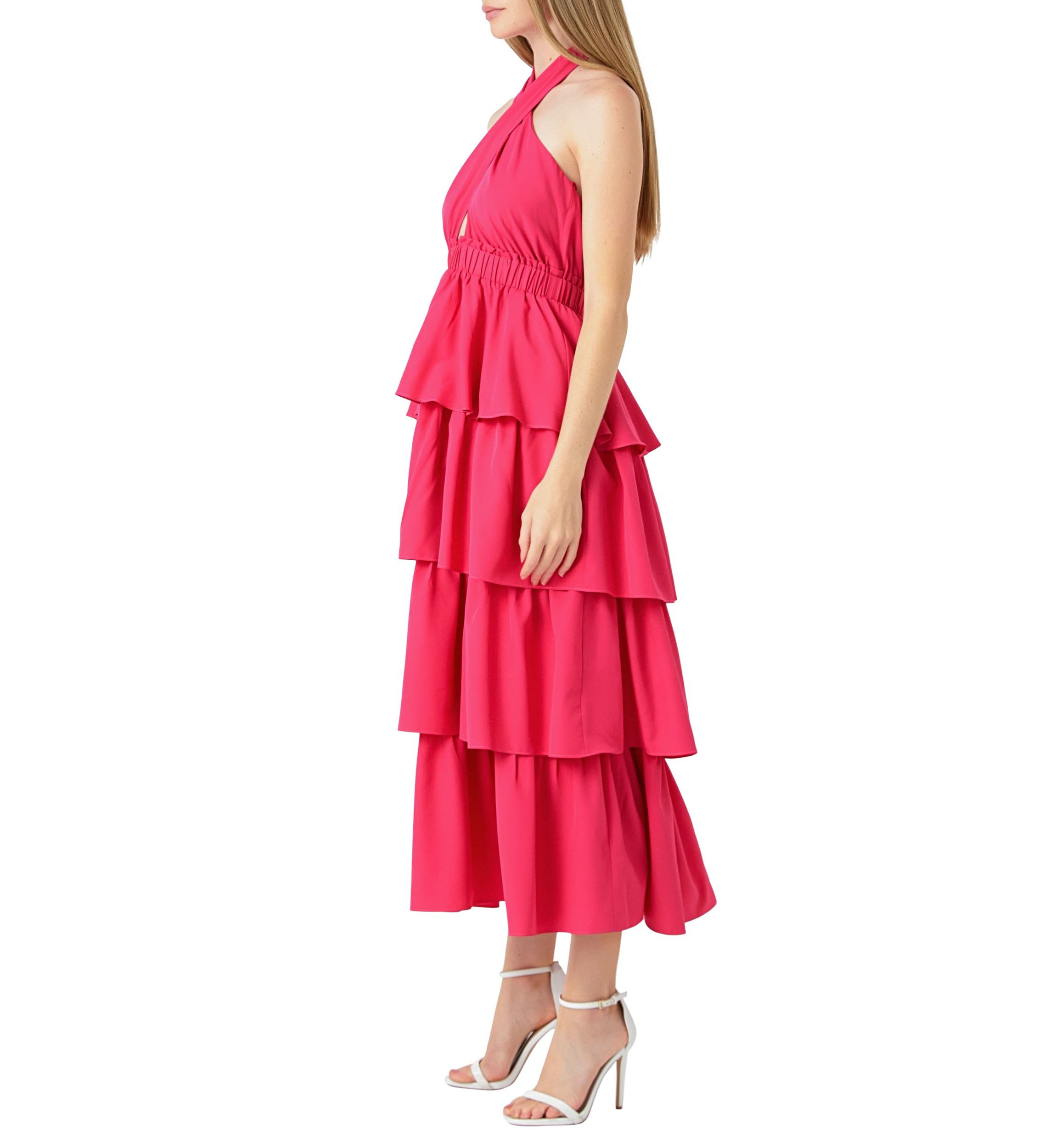 Crossed Halter Neck Tiered Maxi Dress