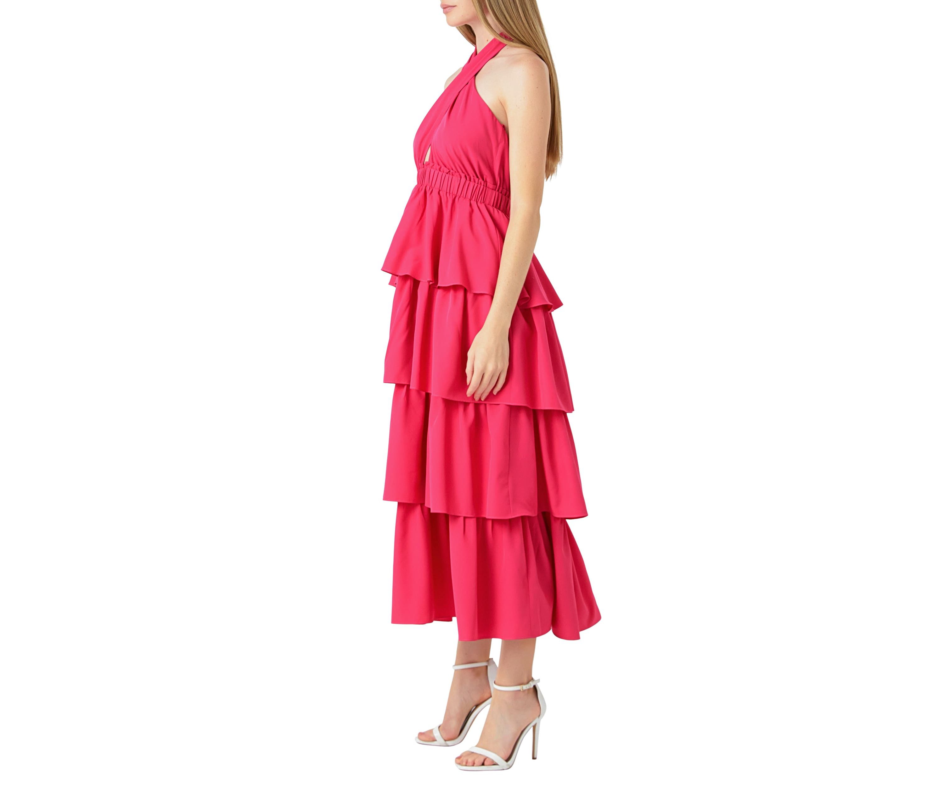 Crossed Halter Neck Tiered Maxi Dress