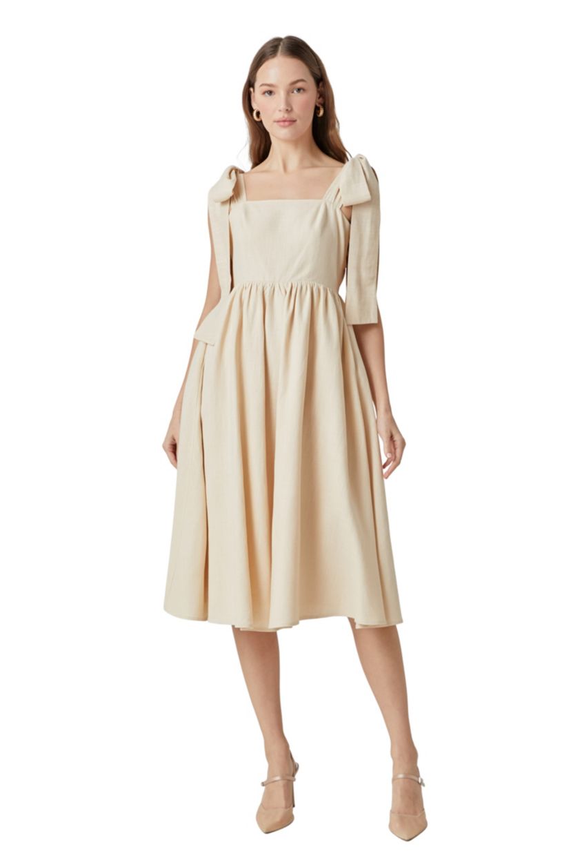 Bow Shoulder Tie Midi Dress