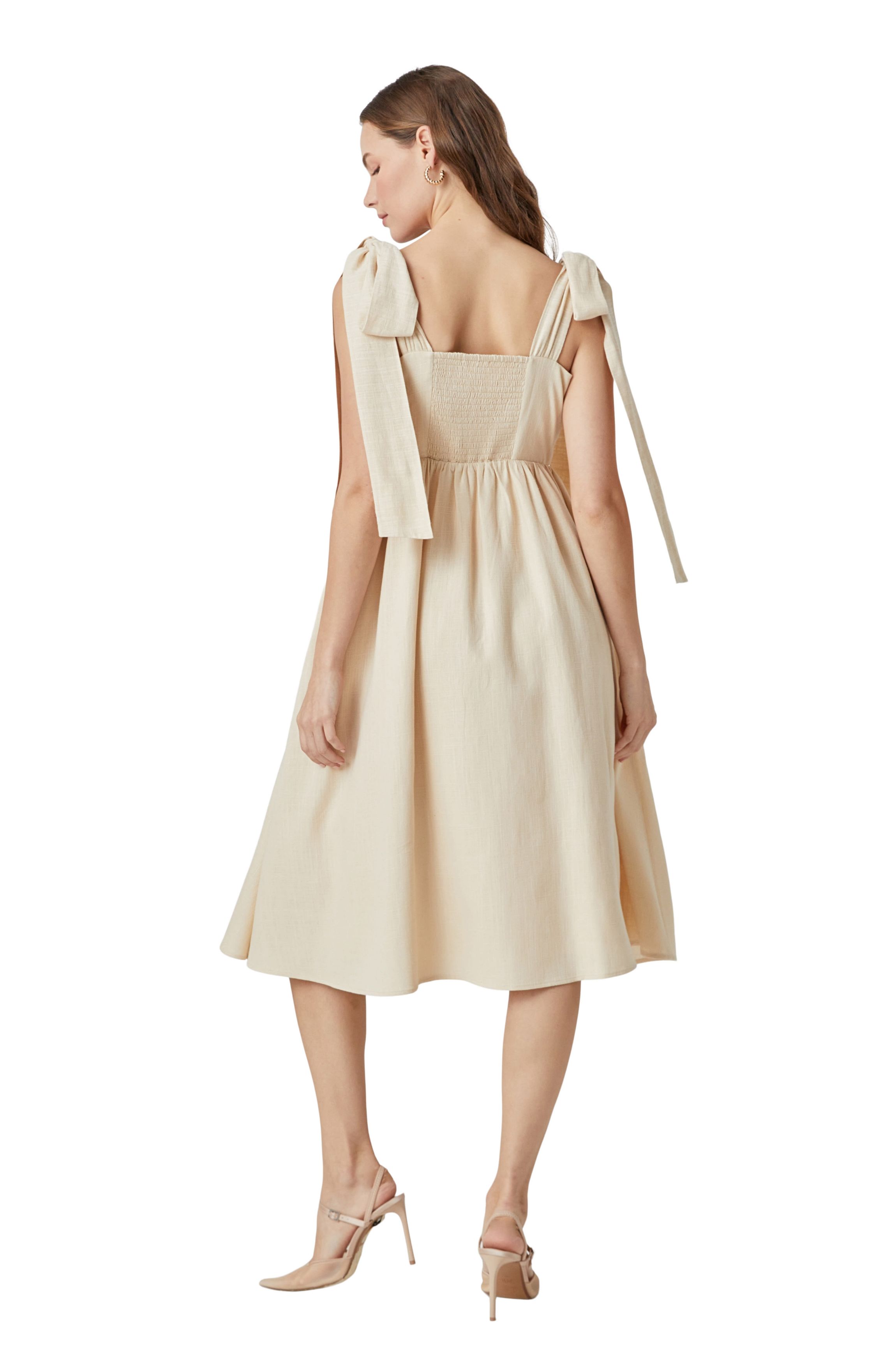 Bow Shoulder Tie Midi Dress