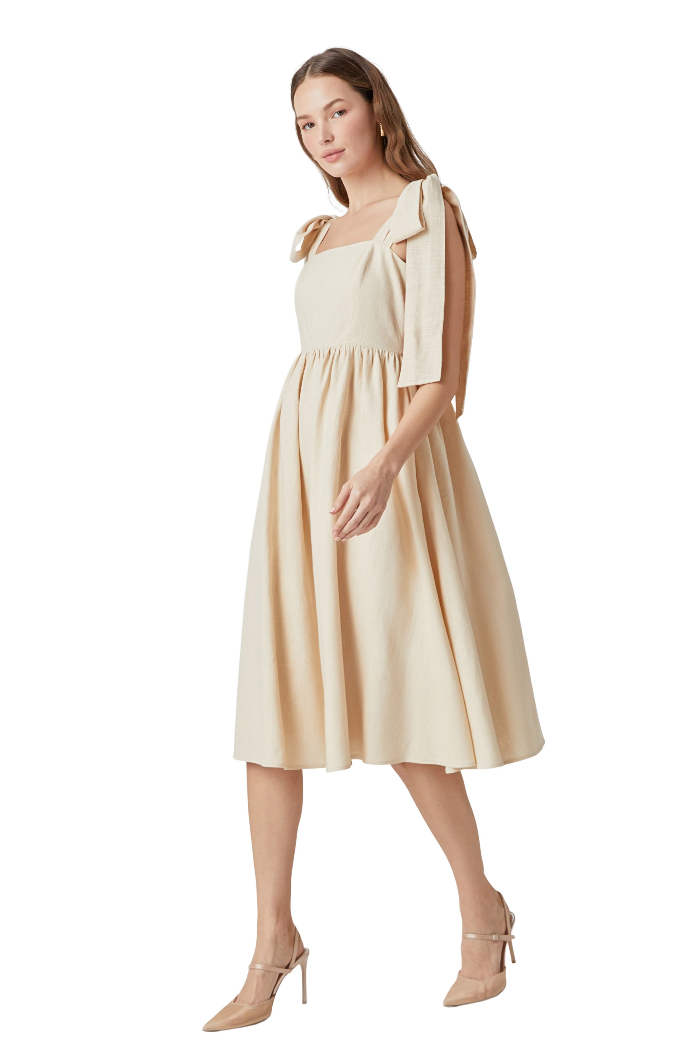 Bow Shoulder Tie Midi Dress