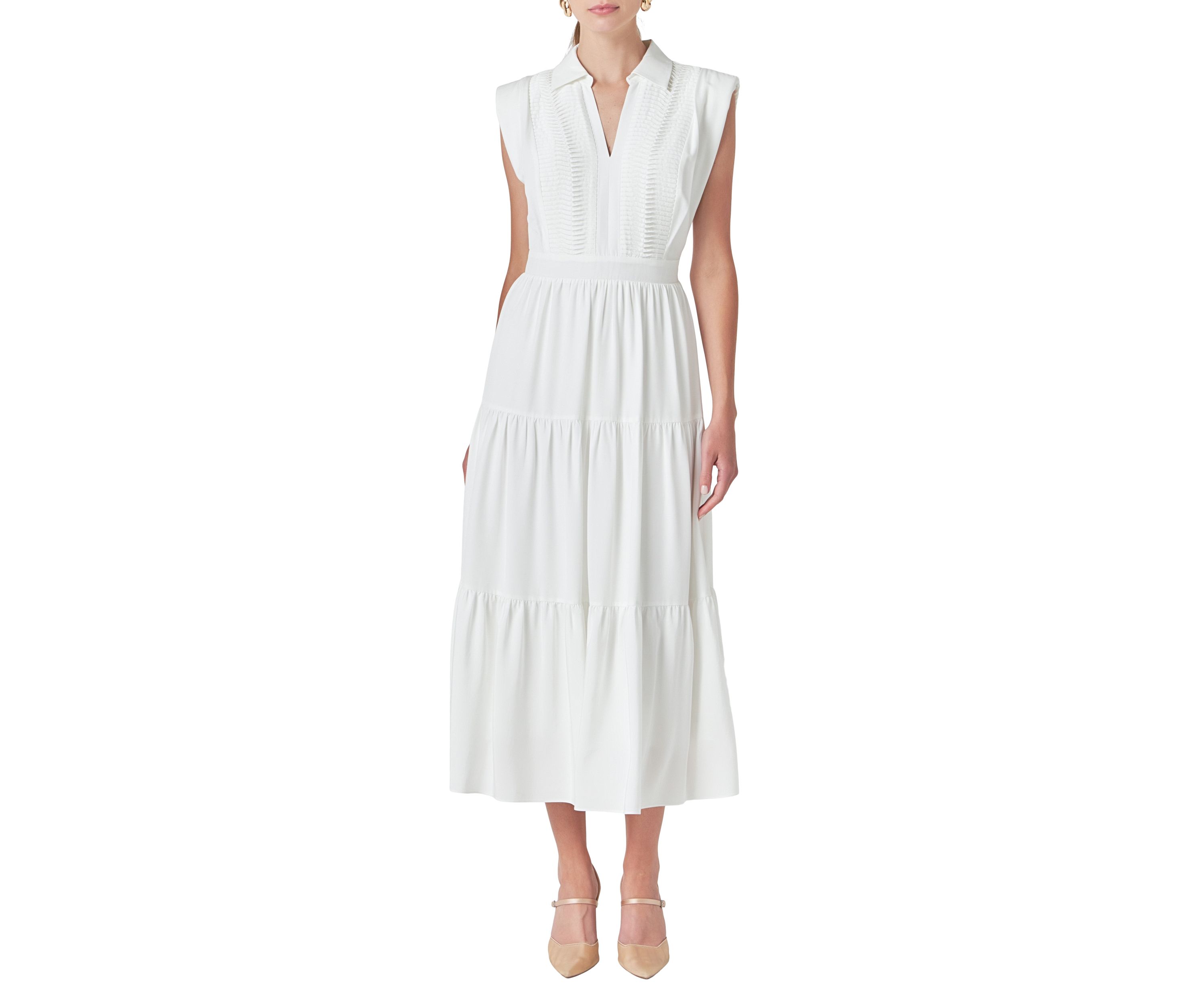 Pintuck Details Sleeveless Midi Dress