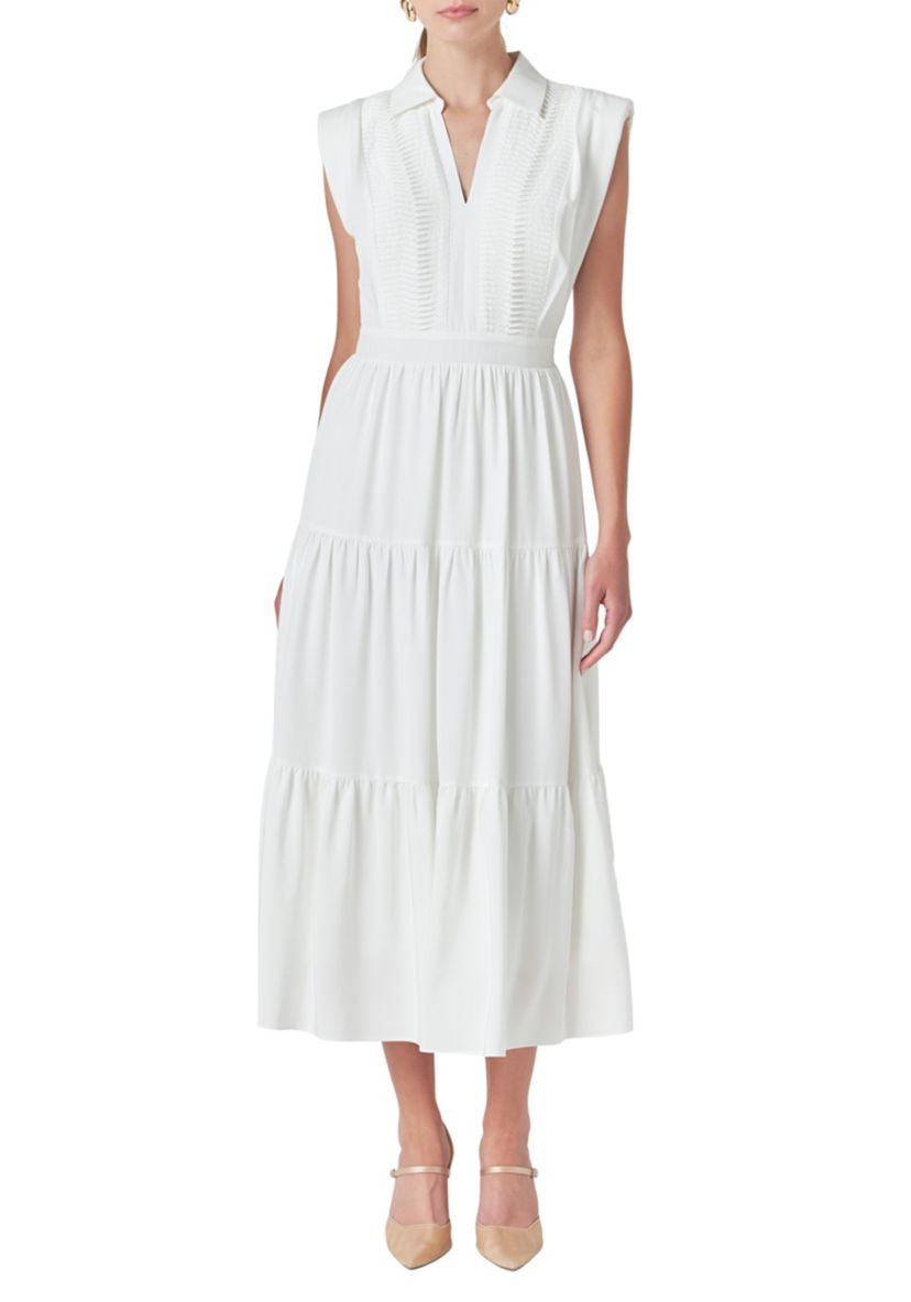 Pintuck Details Sleeveless Midi Dress