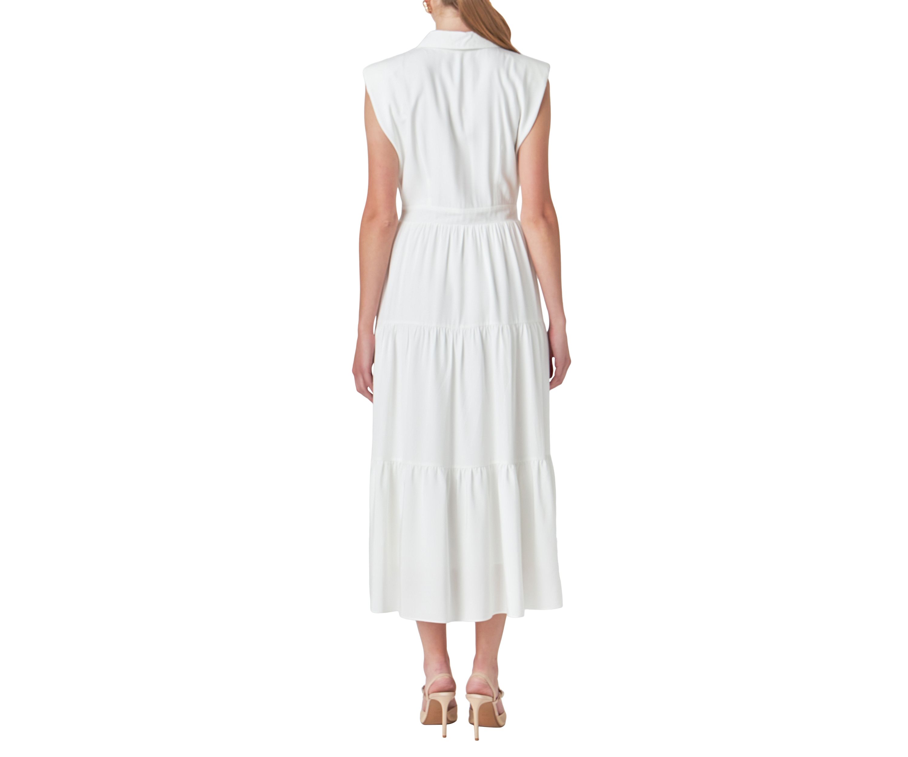 Pintuck Details Sleeveless Midi Dress