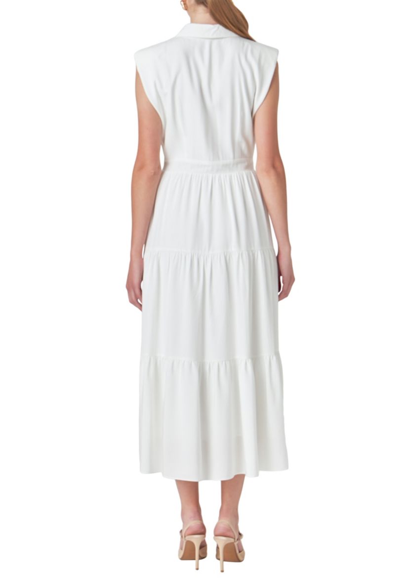 Pintuck Details Sleeveless Midi Dress
