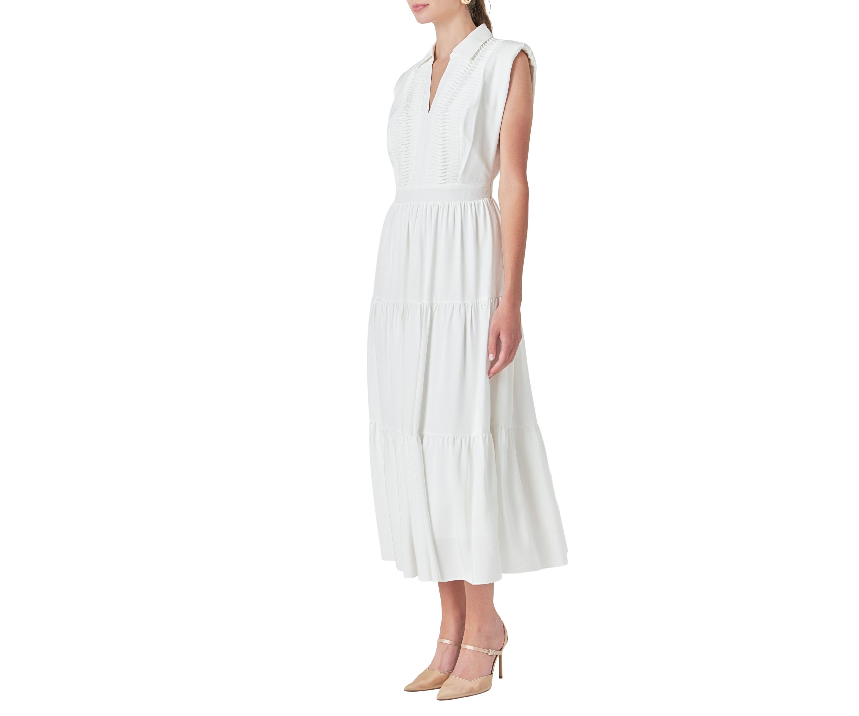 Pintuck Details Sleeveless Midi Dress
