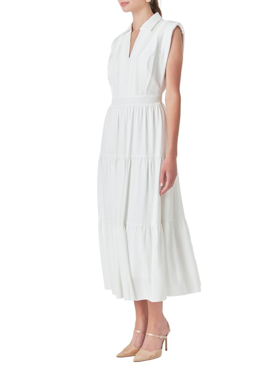 Pintuck Details Sleeveless Midi Dress