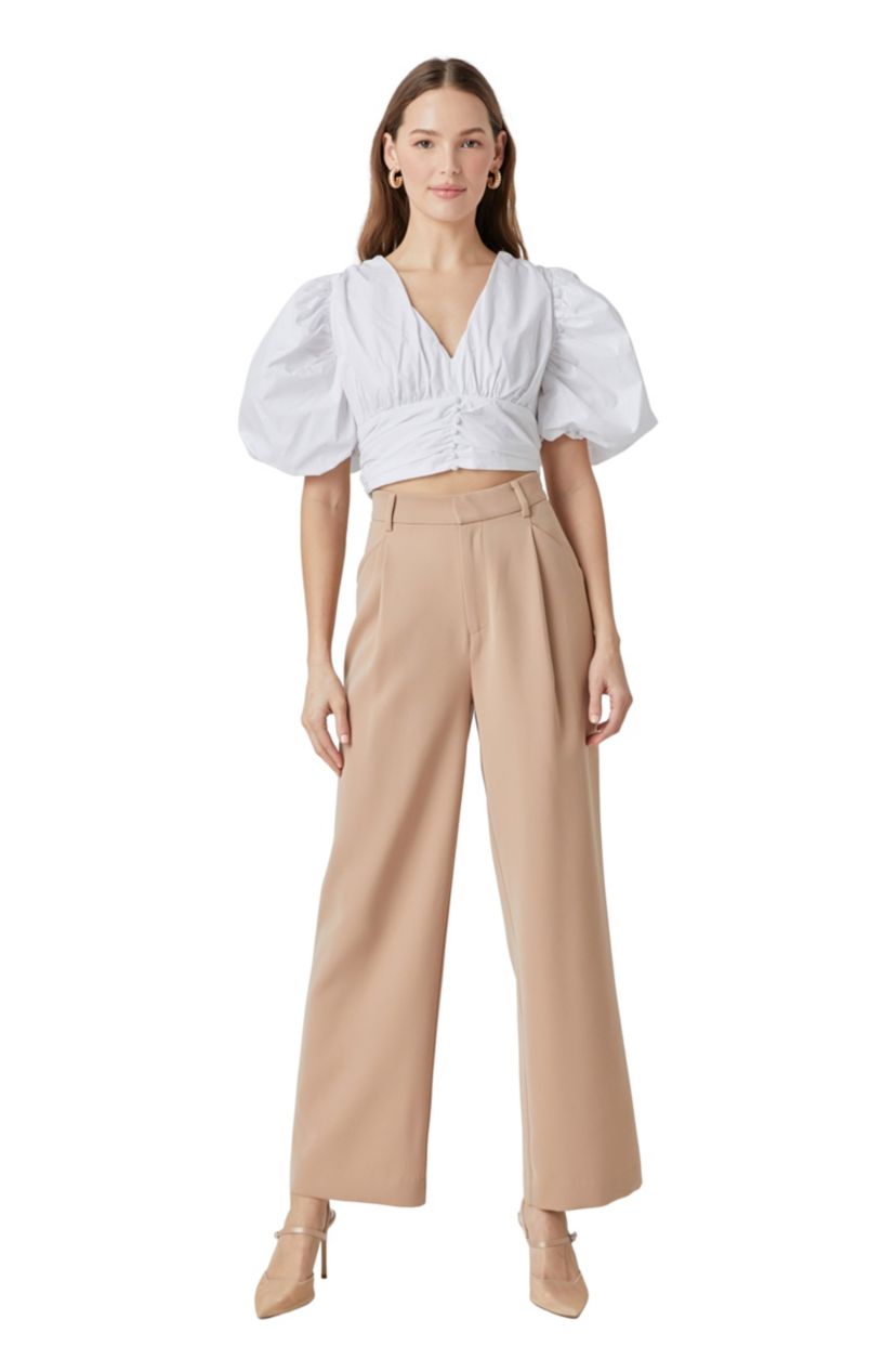 Blouson Sleeve Corset Waist Top