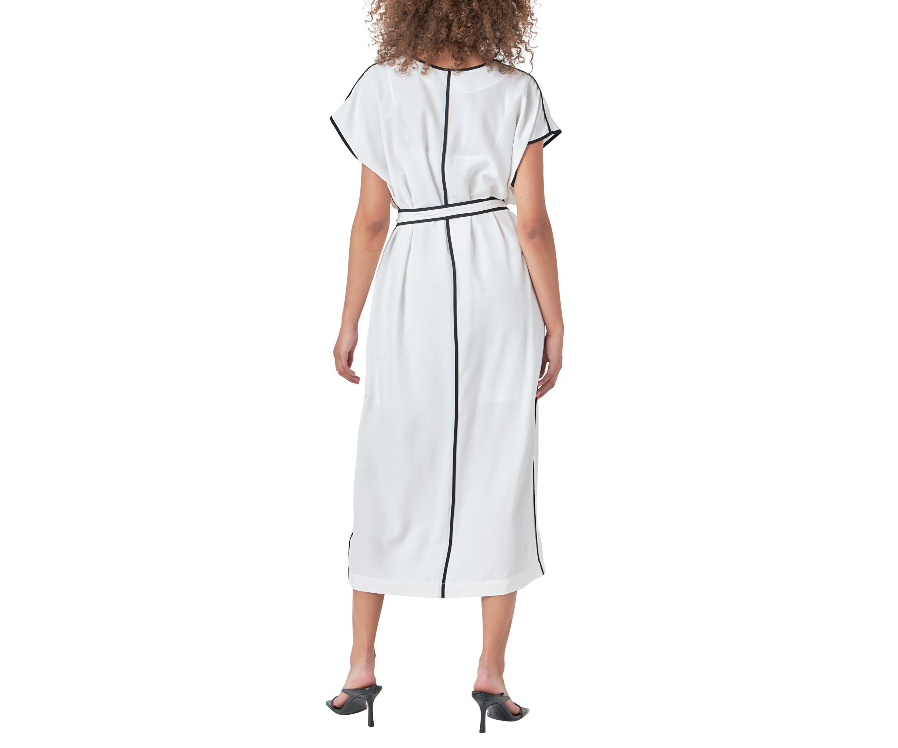 Contrast Binding Belted Midi Dress