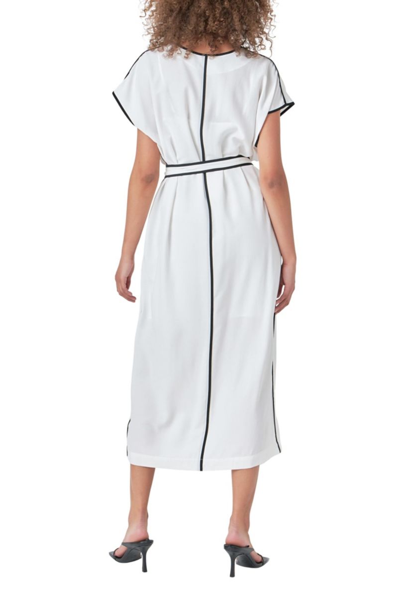 Contrast Binding Belted Midi Dress