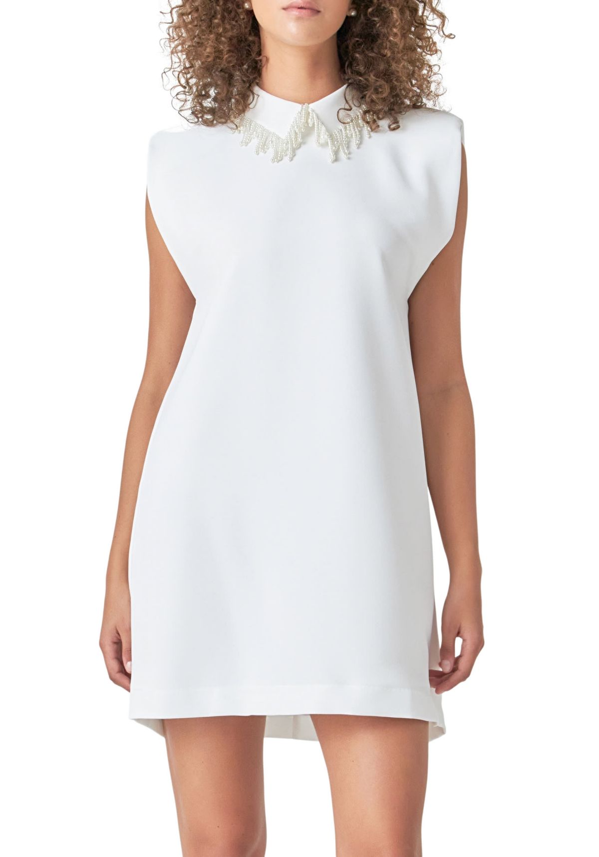 Pearl Collar Sleeveless Mini Dress