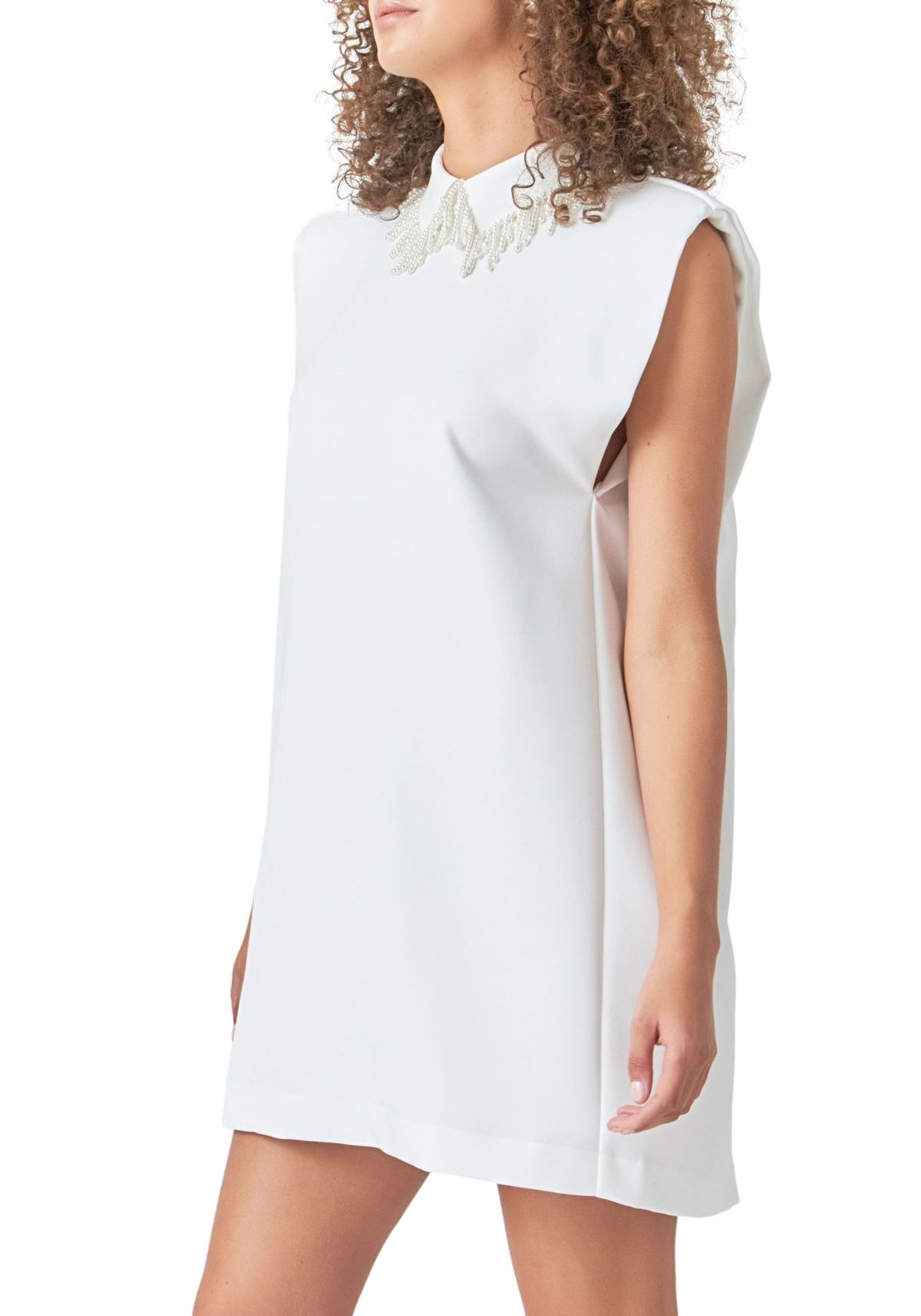 Pearl Collar Sleeveless Mini Dress