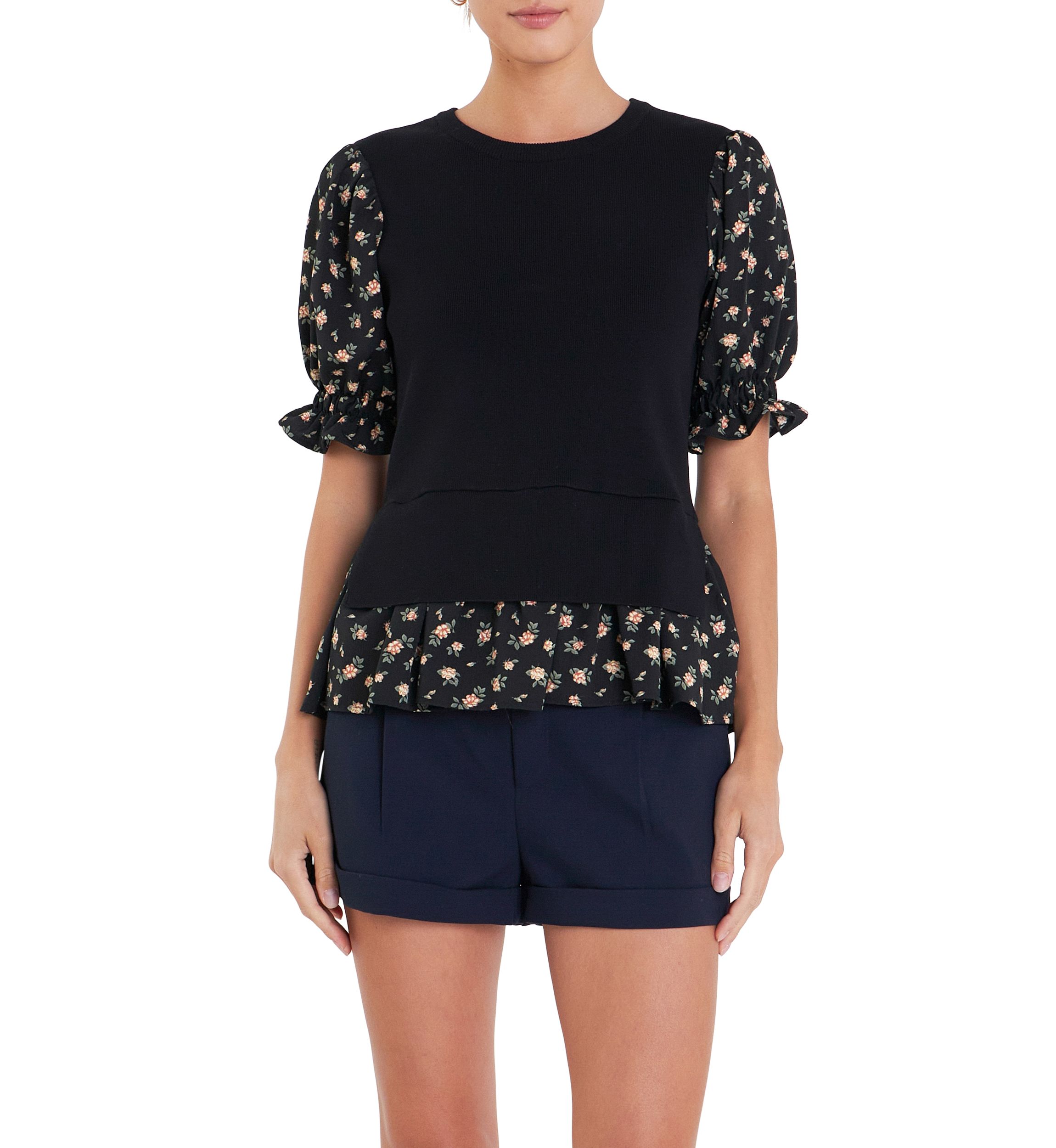 Floral Mixed Knit Top