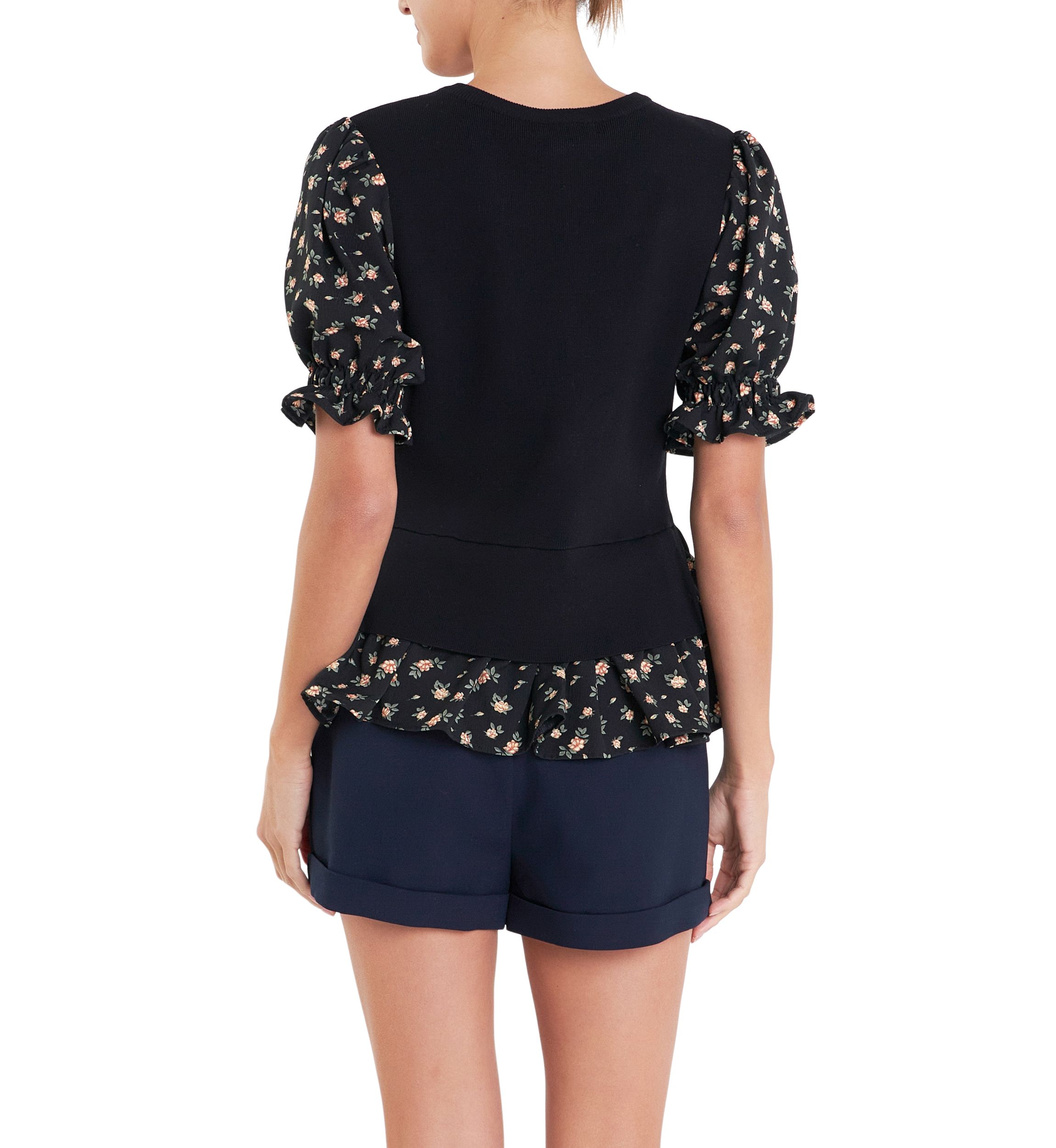 Floral Mixed Knit Top