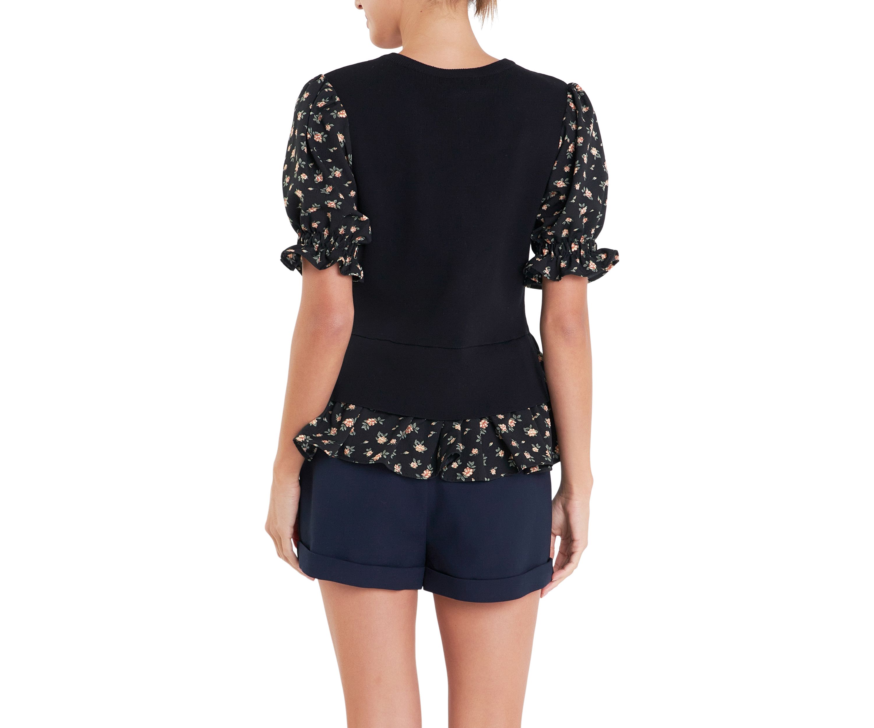 Floral Mixed Knit Top