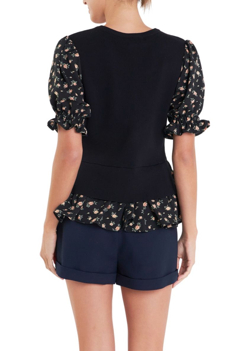 Floral Mixed Knit Top