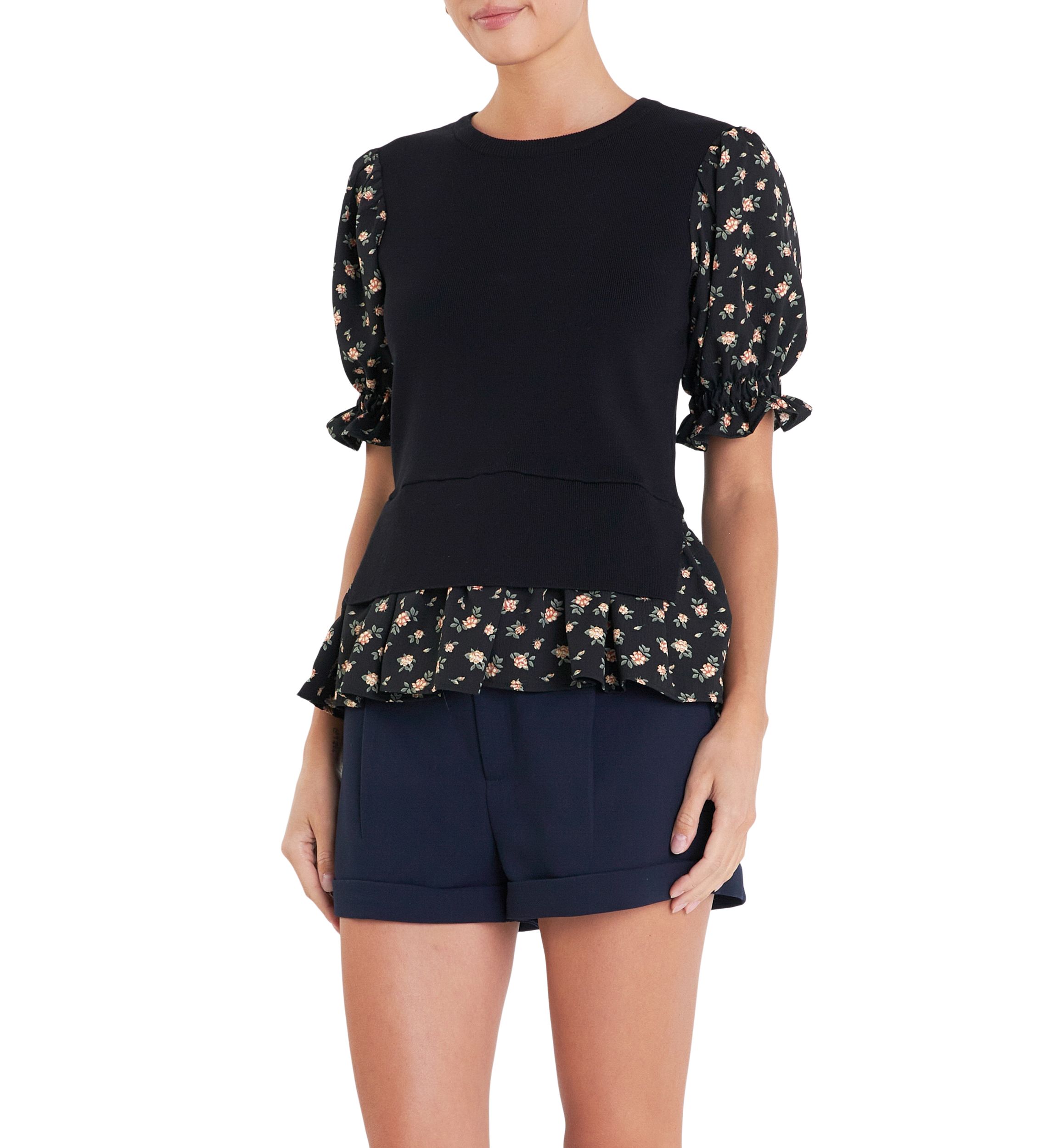 Floral Mixed Knit Top