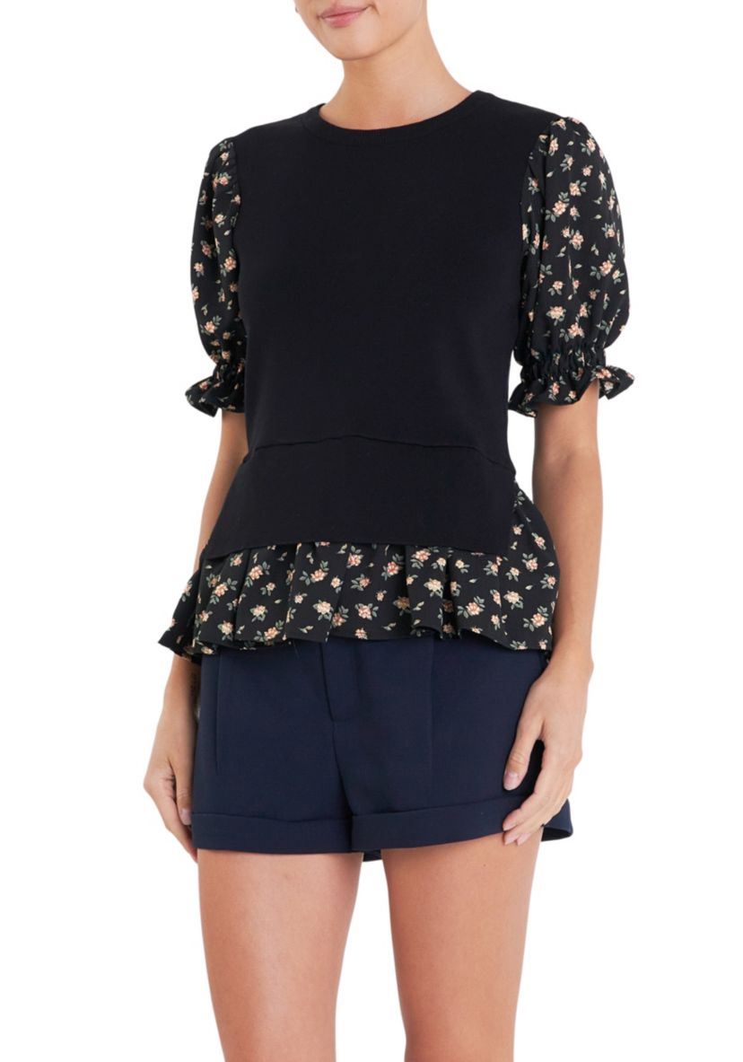 Floral Mixed Knit Top