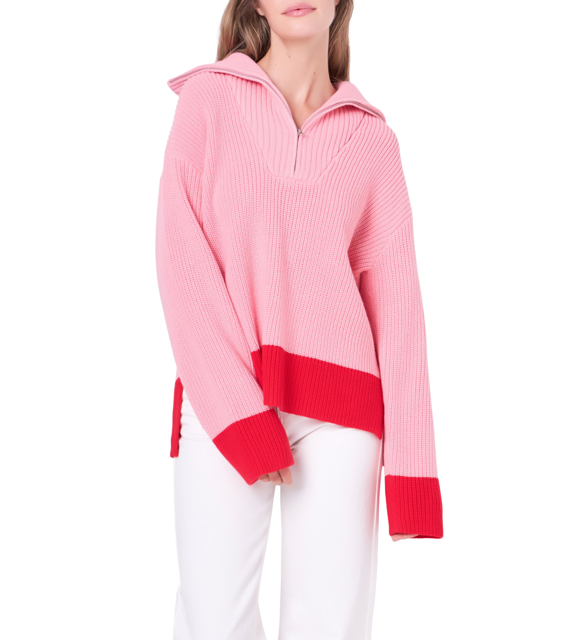 Contrast Zip Pullover Sweater