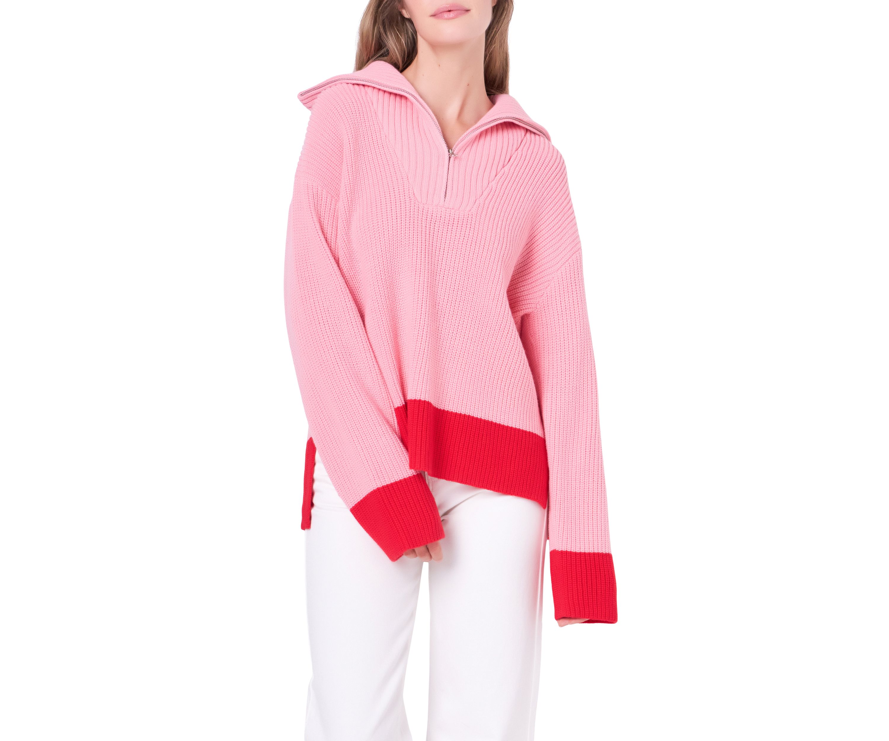 Contrast Zip Pullover Sweater
