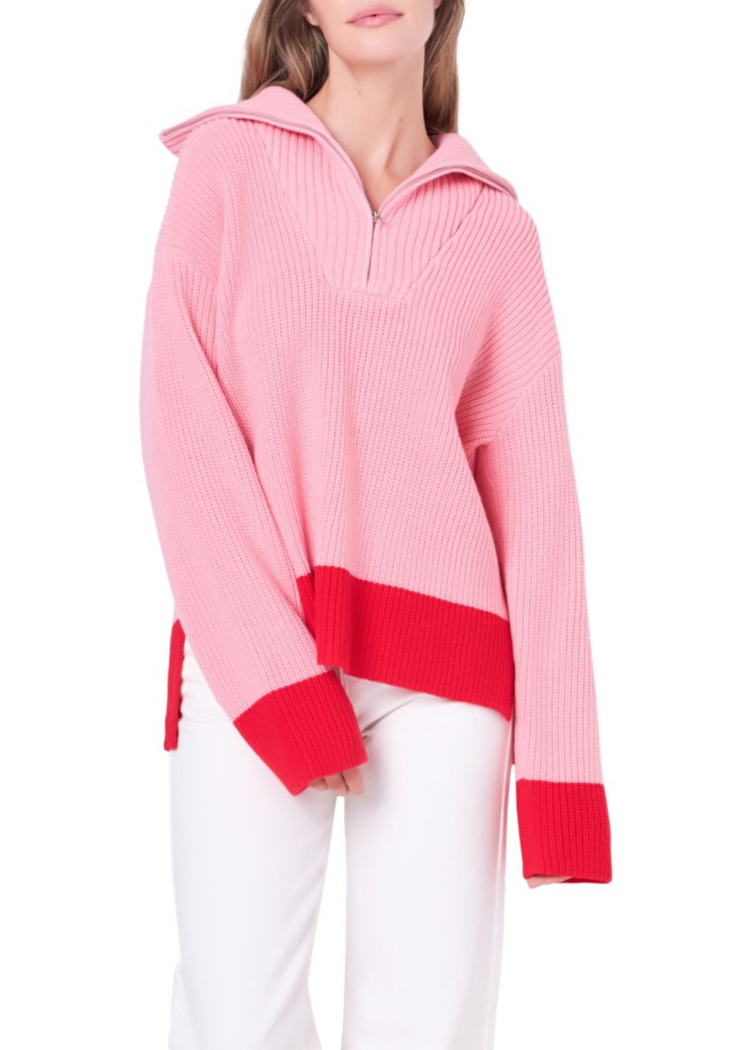 Contrast Zip Pullover Sweater