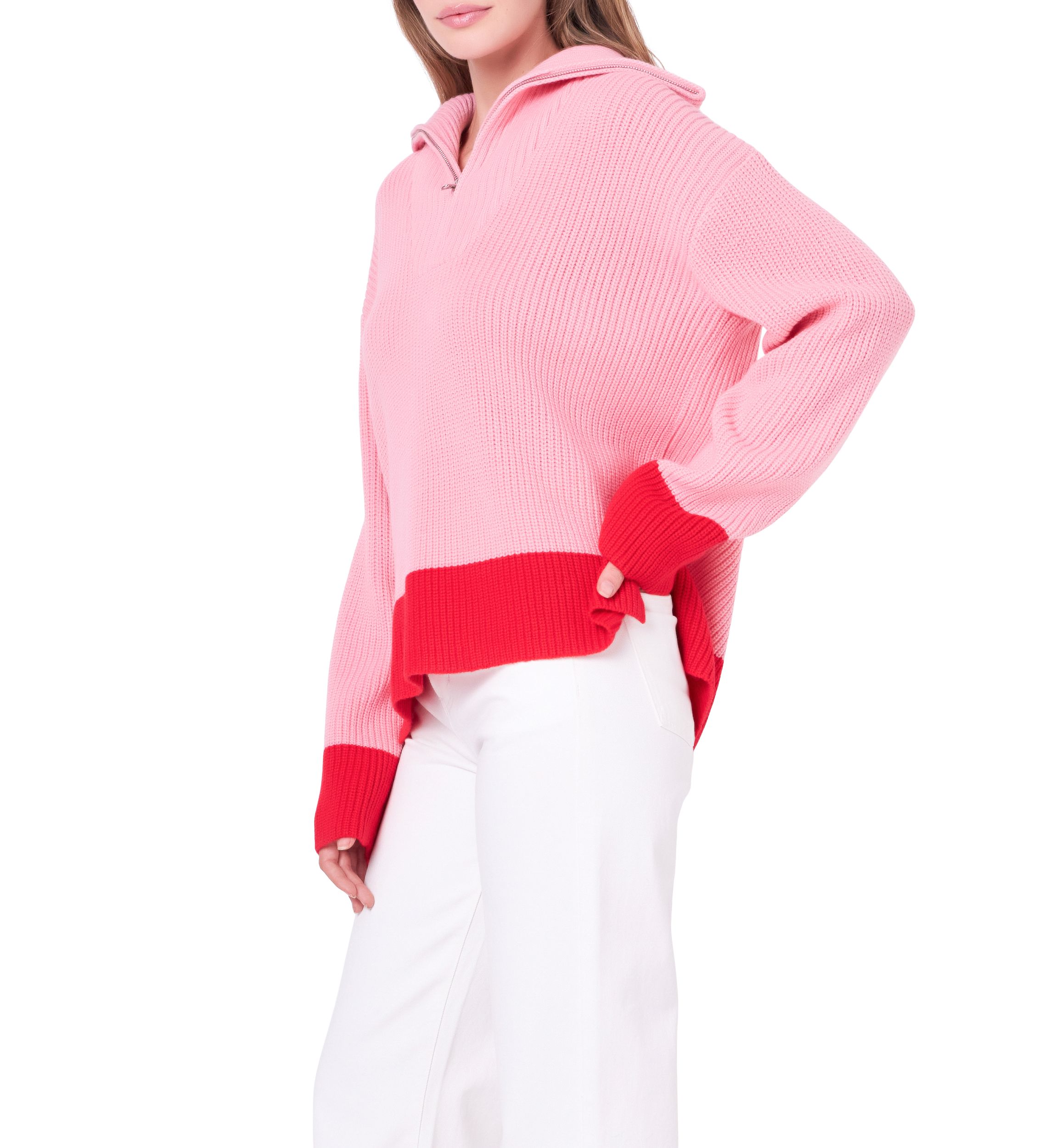 Contrast Zip Pullover Sweater