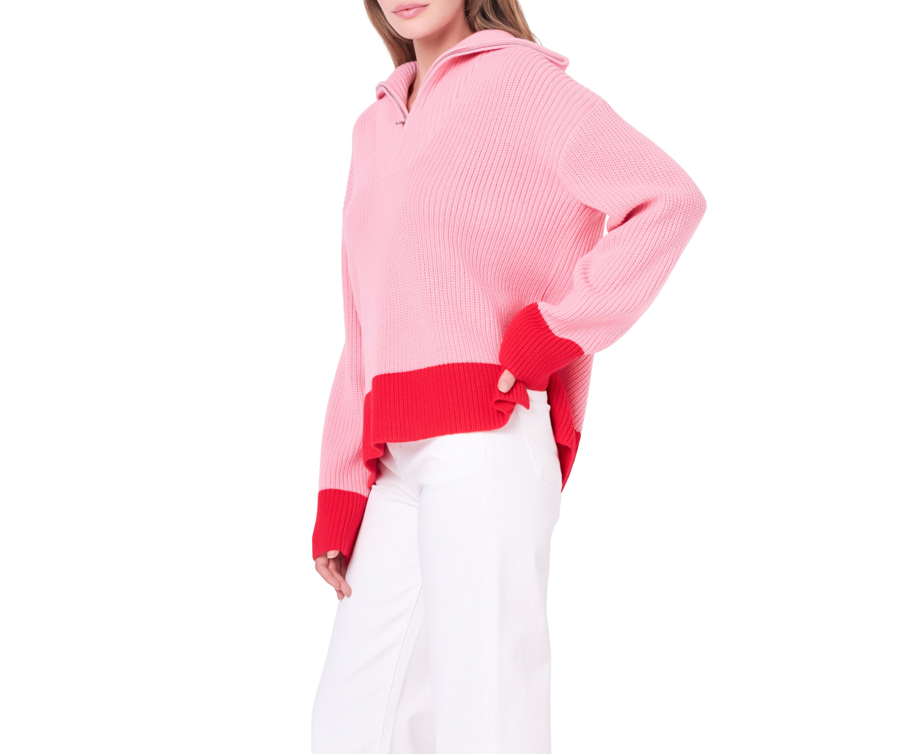 Contrast Zip Pullover Sweater