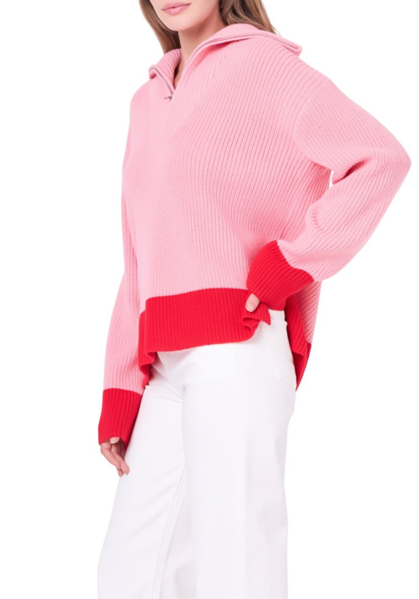 Contrast Zip Pullover Sweater