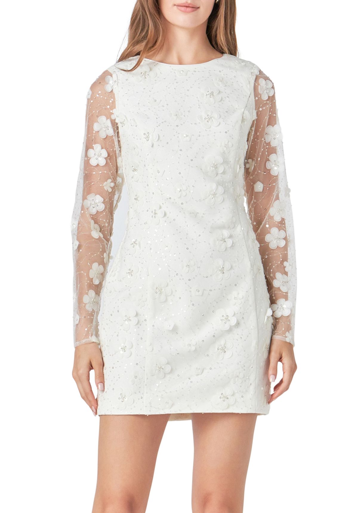 Beaded Overlay Floral Mini Dress