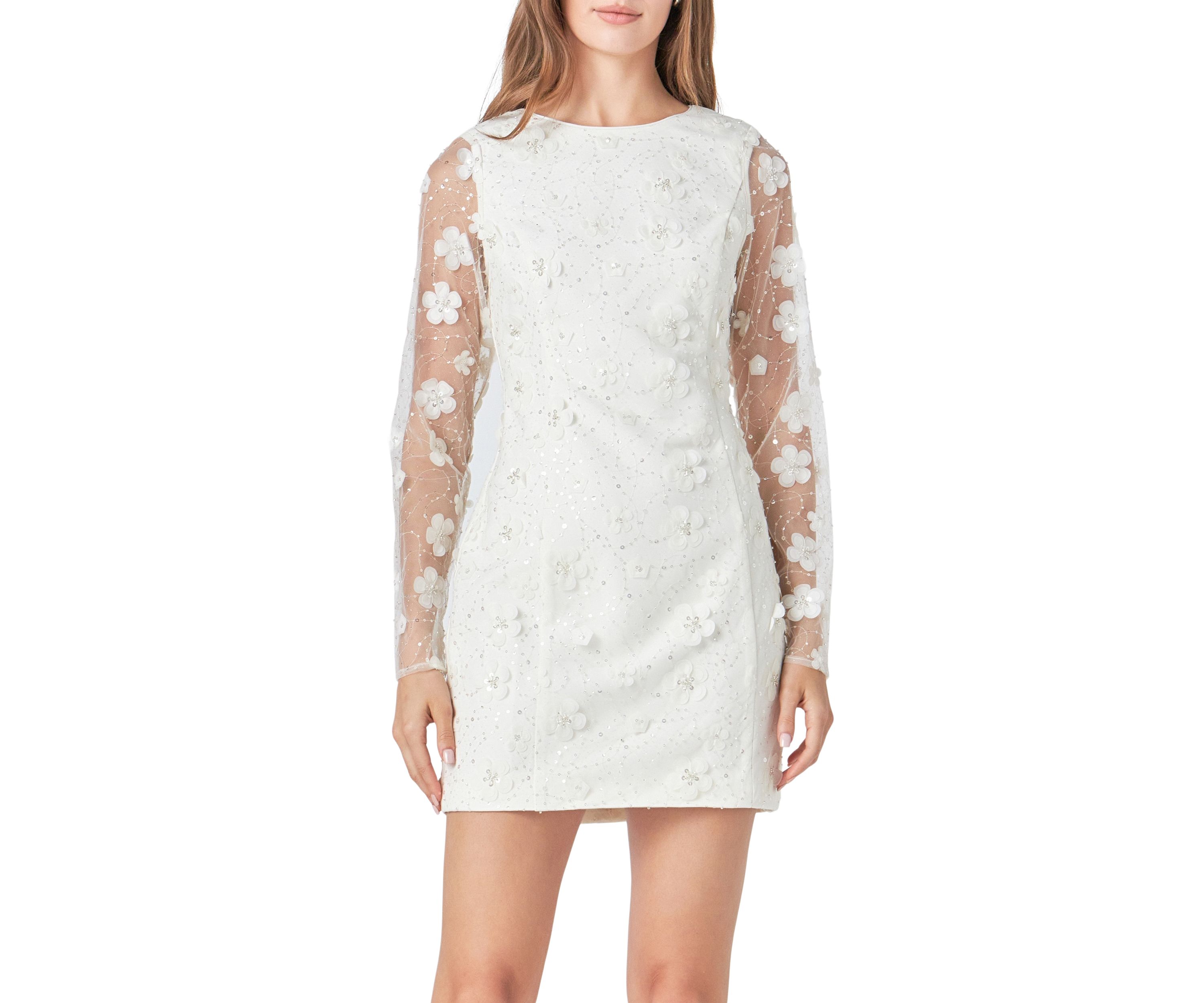Beaded Overlay Floral Mini Dress