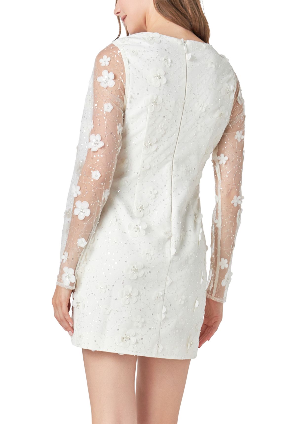 Beaded Overlay Floral Mini Dress