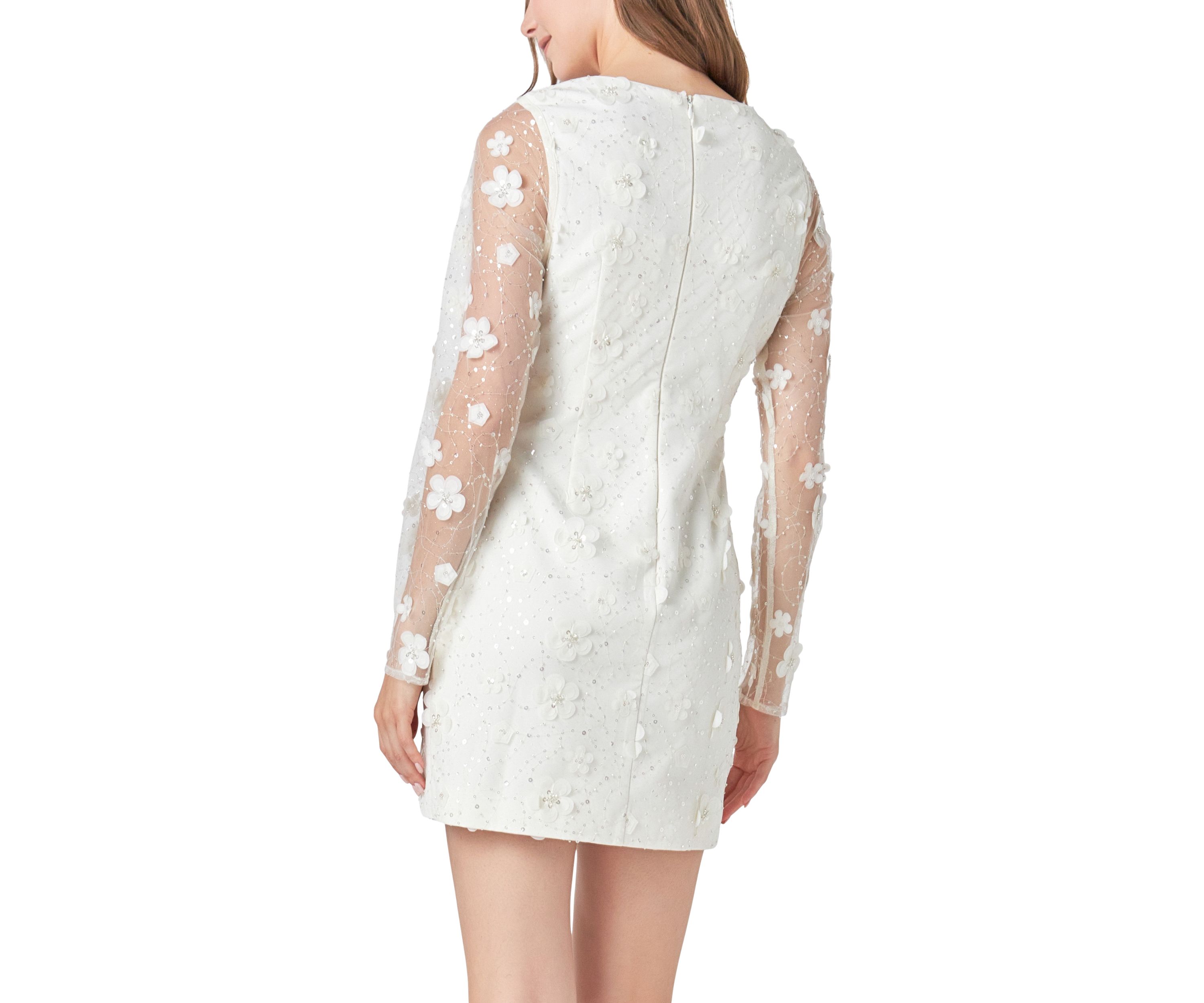 Beaded Overlay Floral Mini Dress
