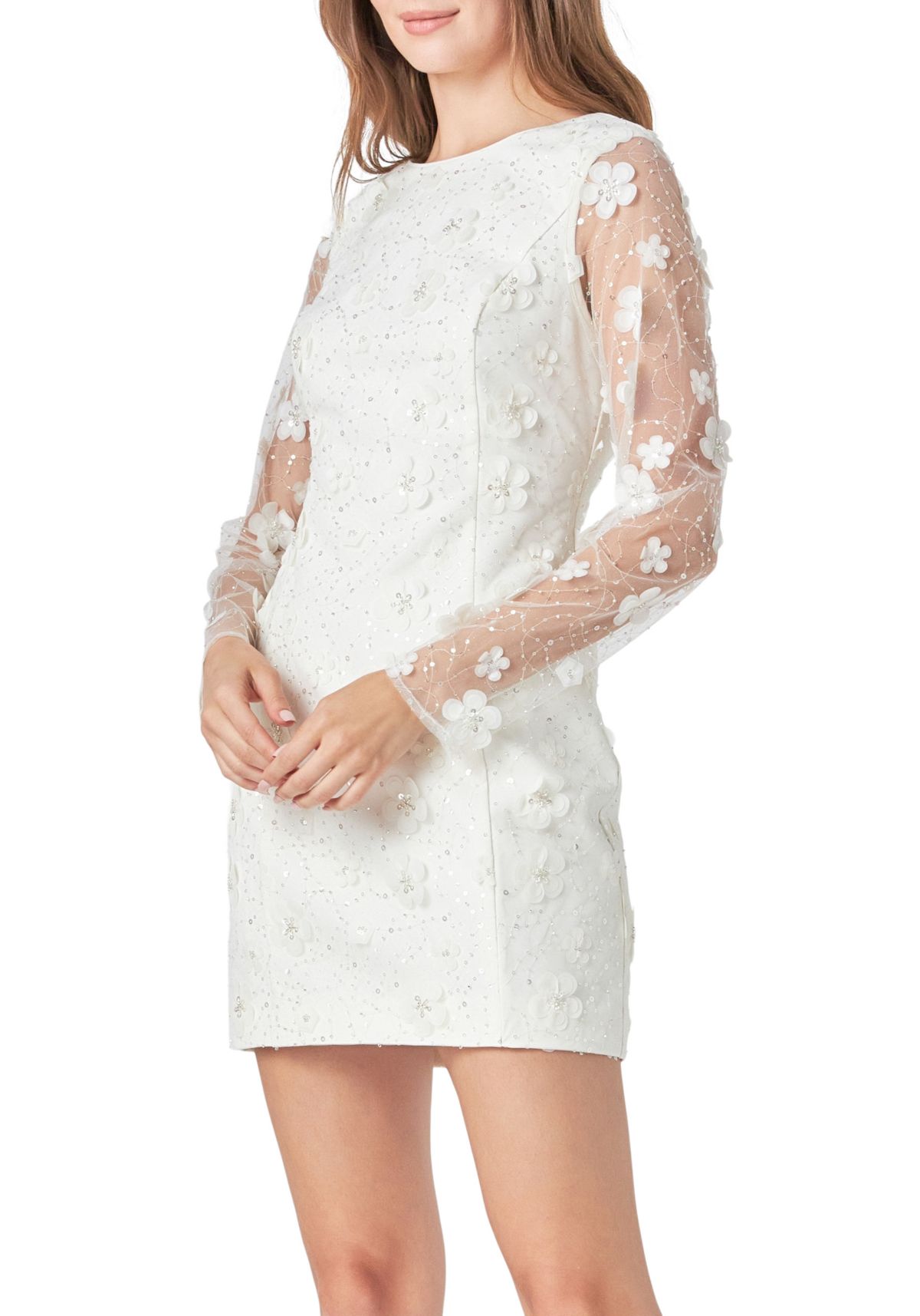 Beaded Overlay Floral Mini Dress