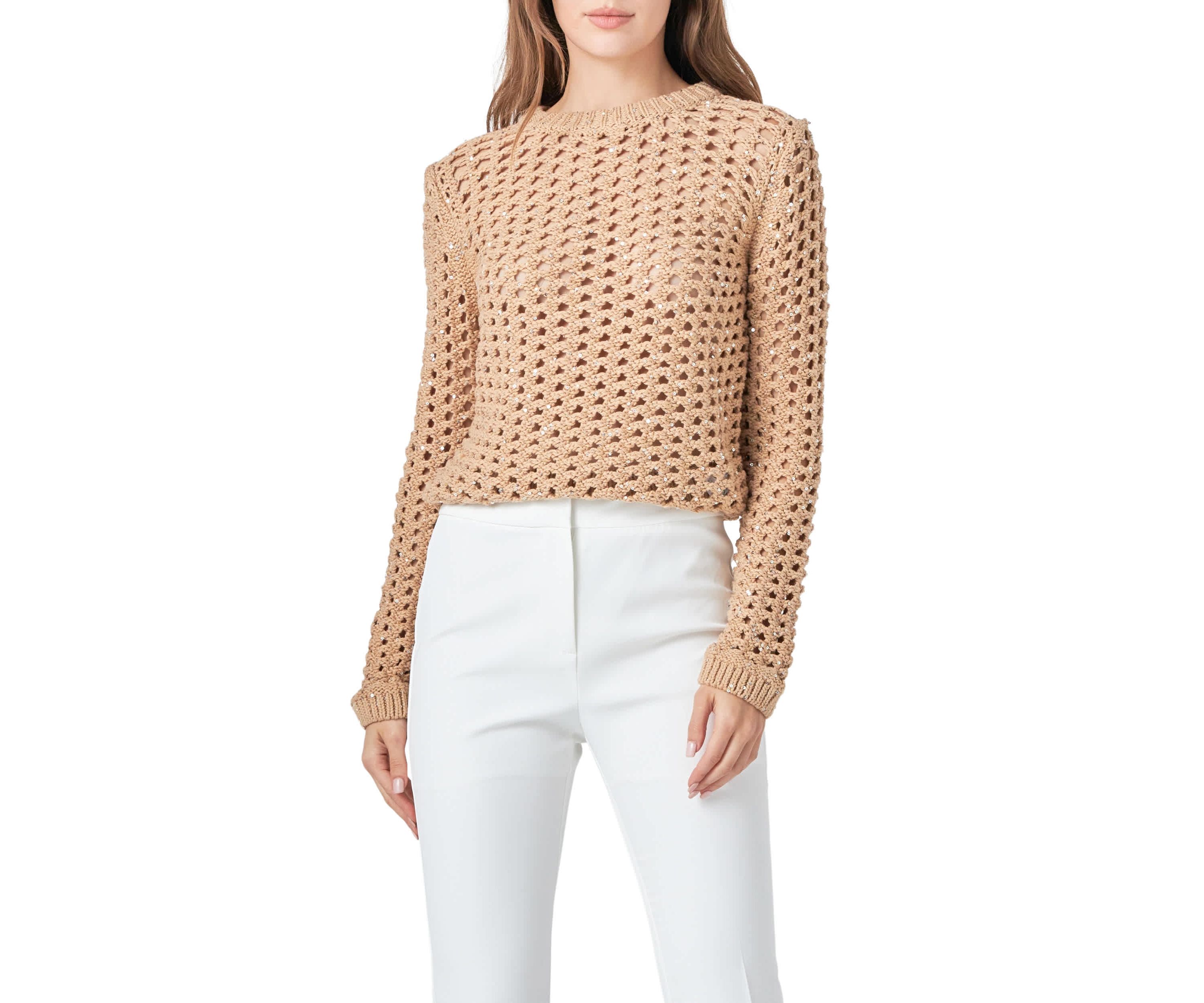 Sequins Knit Long Sleeve Top